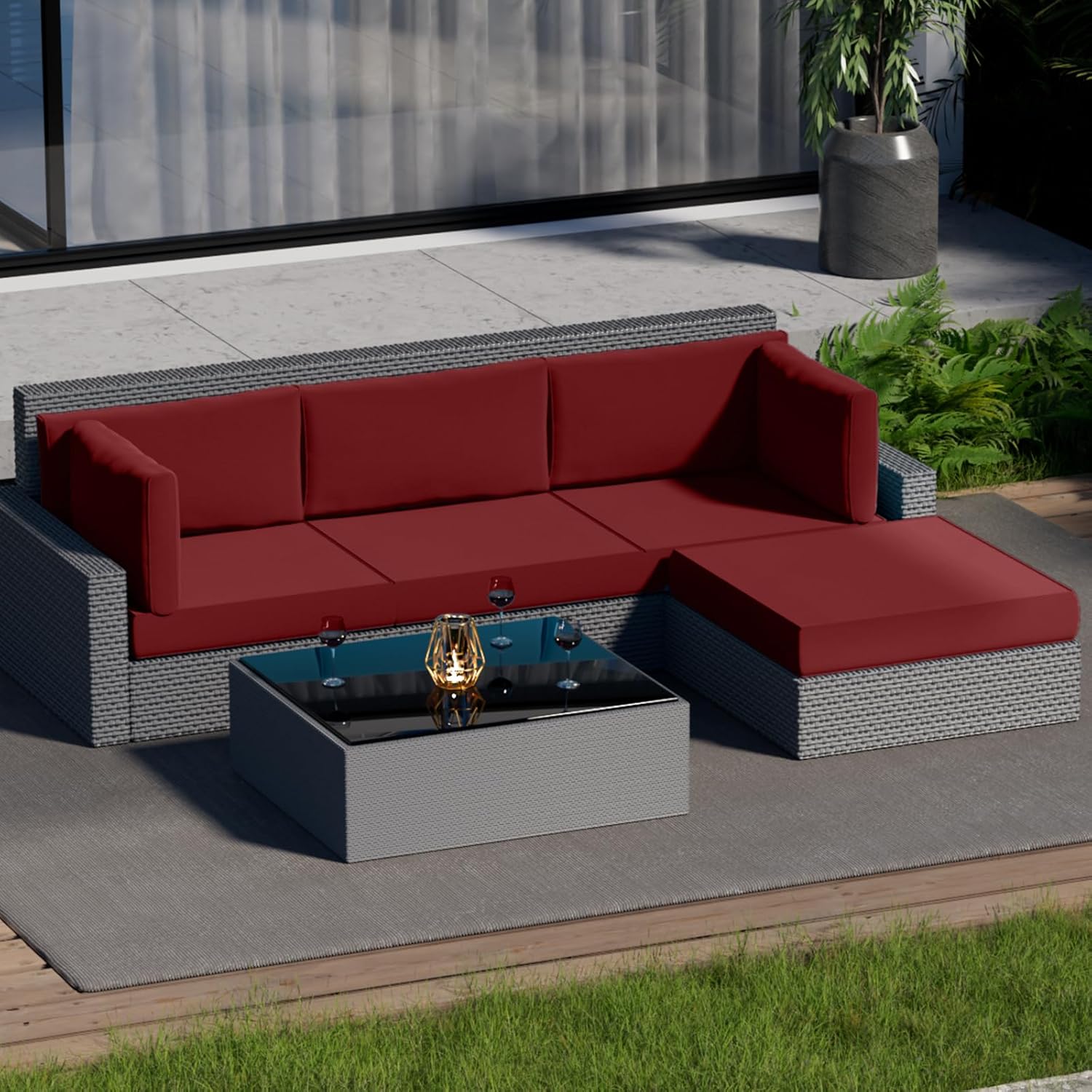 9 Piece Outdoor Patio Waterproof Cushion Covers, Fits 4-Seat Wicker Rattan Sectional Couch Chair Furniture Cover Replacement Set - Fade-Resistant Patio Cushion Covers with Zipper