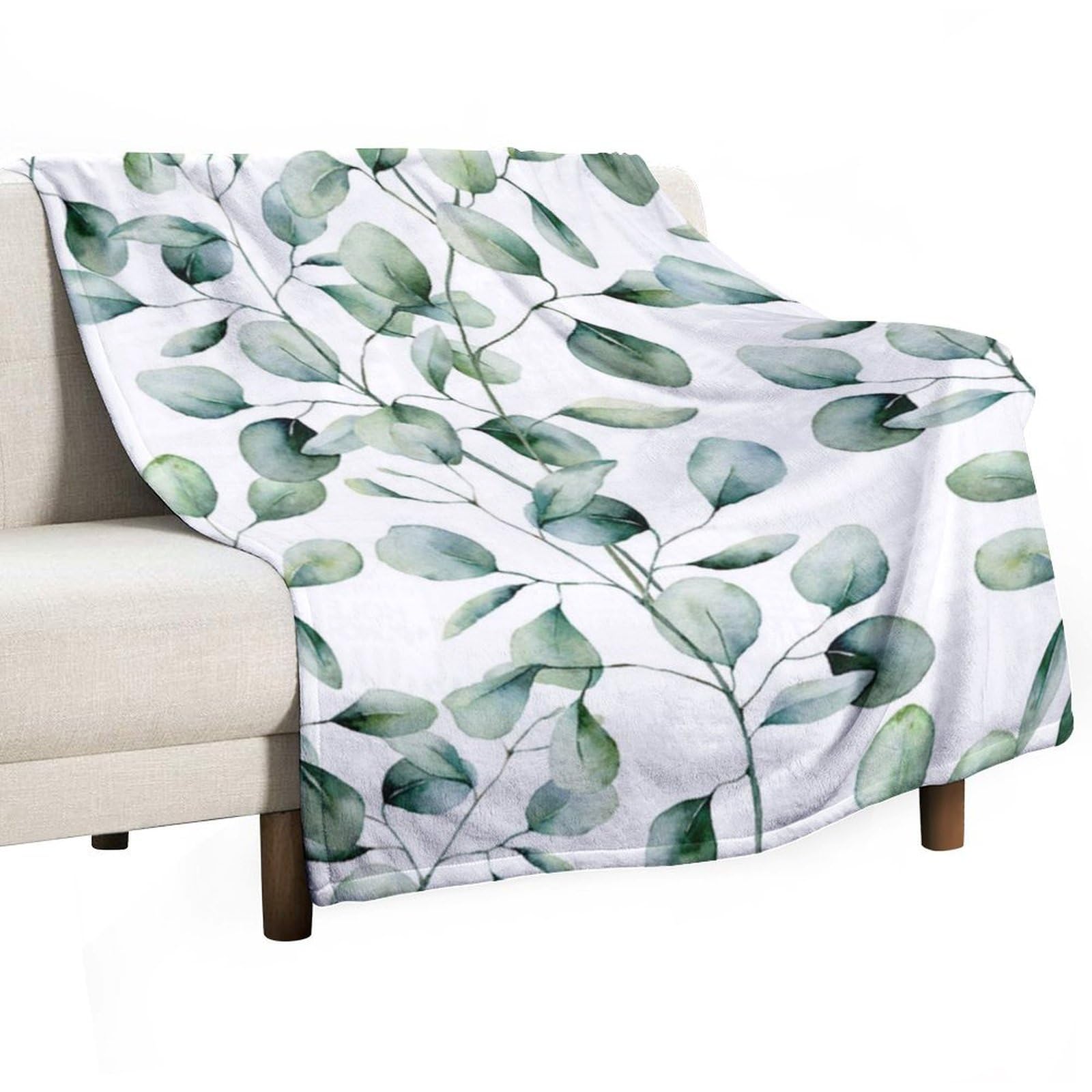 MHYRAC Flannel Blanket, Eucalyptus Leaves Throw Blanket for Couch Sofa Bed Office, Soft And Comfortable Without Pilling
