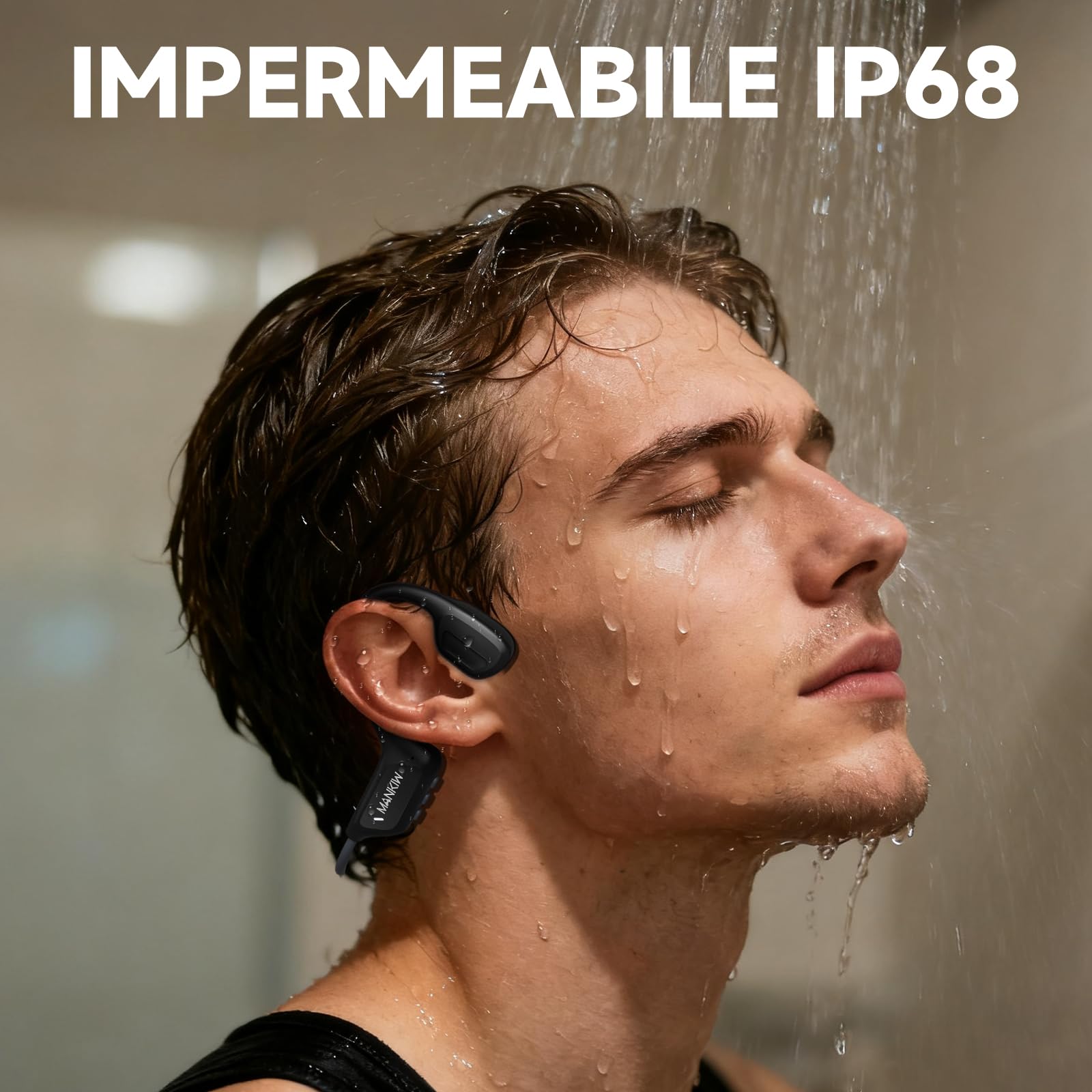 MANKIW Cuffie Conduzione Ossea, IP68 Cuffie Open Ear Bluetooth 6.0, Auricolari Conduzione Ossea per Fitness, Corsa, Auto, Escursionismo