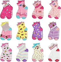 12 Pairs Kids Non Slip Skid Socks Grips Sticky Slippery Cotton Crew Socks For 1-3/3-5/5-7 Years Old Children Youth Boy Girl