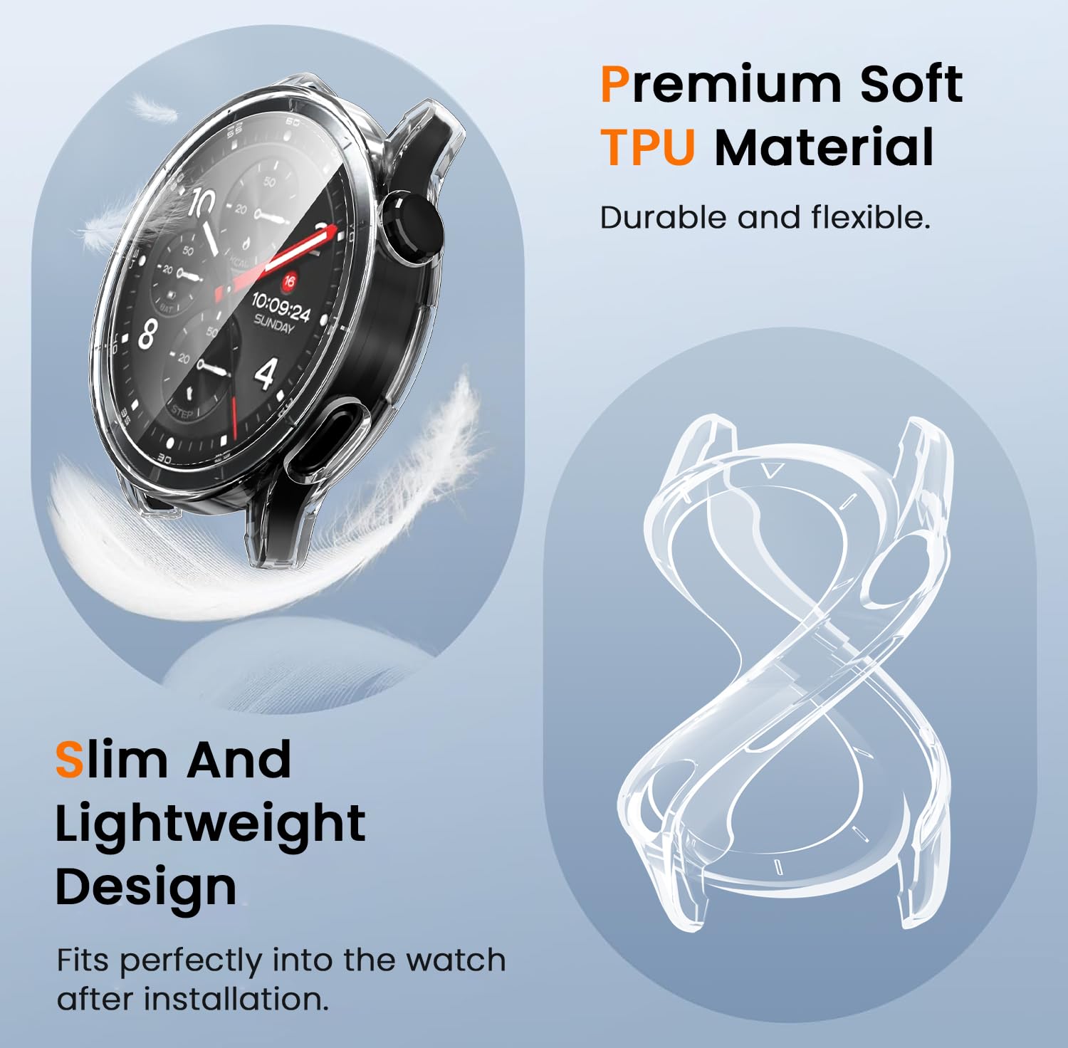 ivoler 3 szt. Etui + Folie Ochronne dla Xiaomi Watch S5 46mm, Pełne Pokrycie, Ultradienkie Miękkie TPU, Przezroczysty