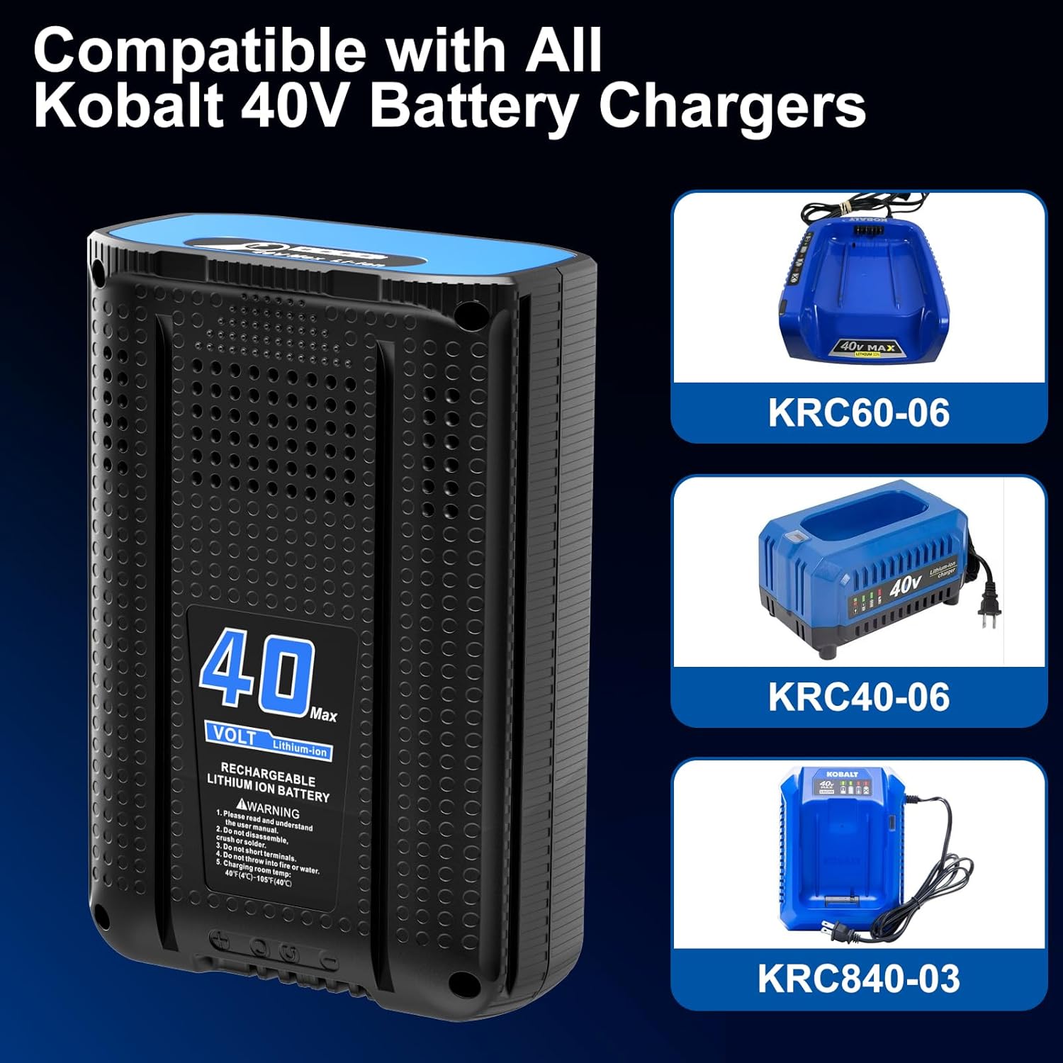 Replacement for Kobalt 40V Battery 4.0Ah 1Pack, for 40V Kobalt Battery KB240-06 KB2540C-06 KB240-03 KB440-03, Compatible with Kobalt 40V Max Chargers&Cordless Power Tools