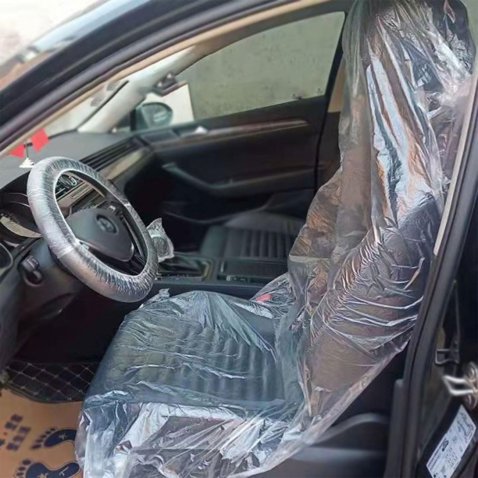 50 Pieces Disposable Plastic Car Seat Cover, 10 Pieces Disposable Car Steering Wheel Covers, Transparent Car Seat Cover, Transparent Universal Car Seat Cover