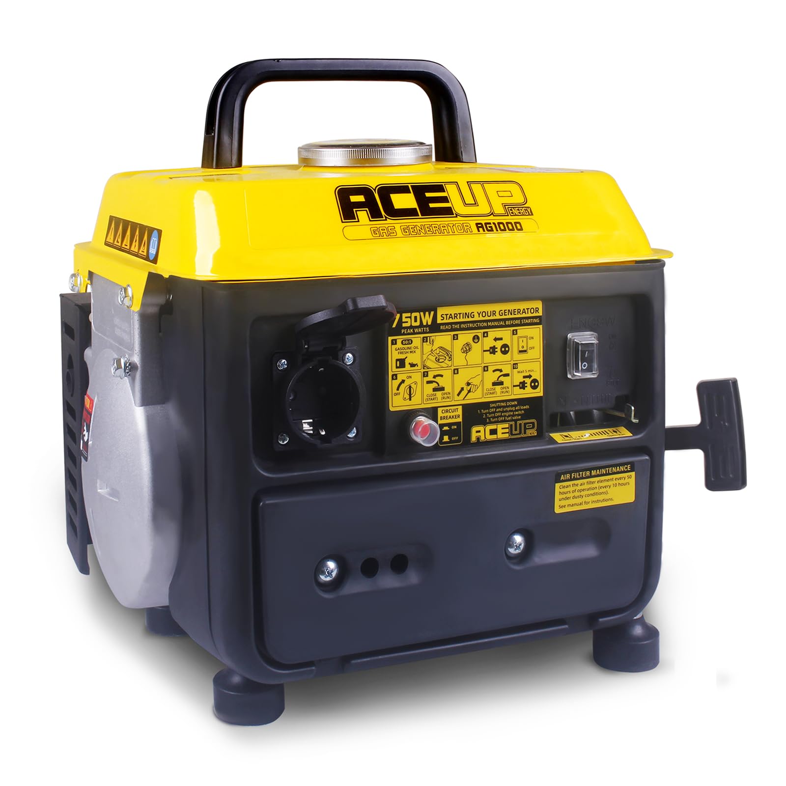 Aceup Energy Generatore di Corrente Portatile 750W, Mini Generatore Benzina 2 Tempi con Presa 230V, Ultraleggero per Campeggio, Emergenza e Uso Esterno, EURO-V CE