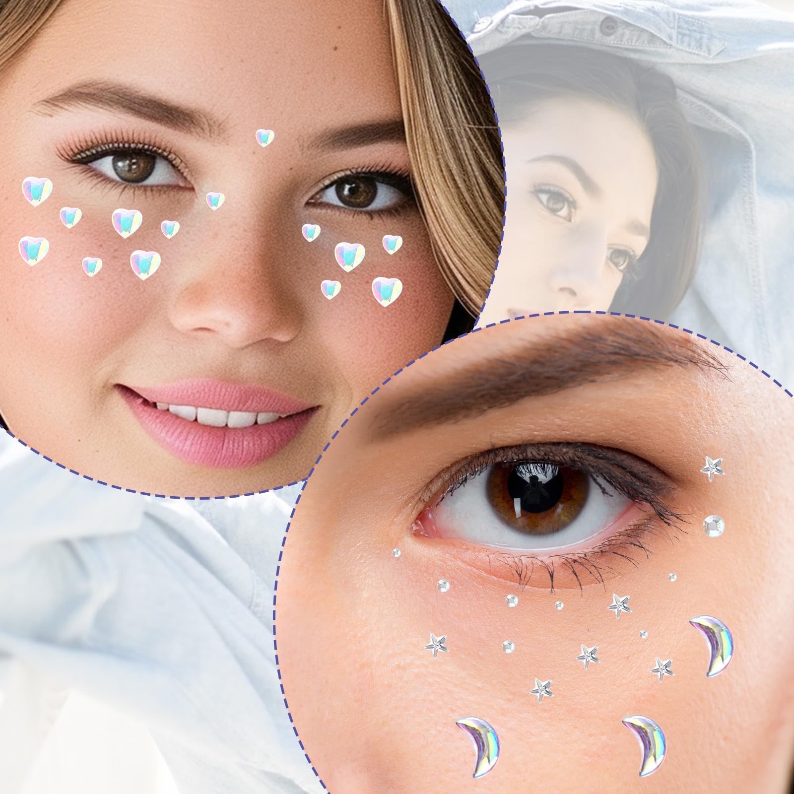 LunarCharm Gesichts-Edelsteine – 5 Bögen Selbstklebende Strasssteine & Herz-Aufkleber Für Make-up & Partys