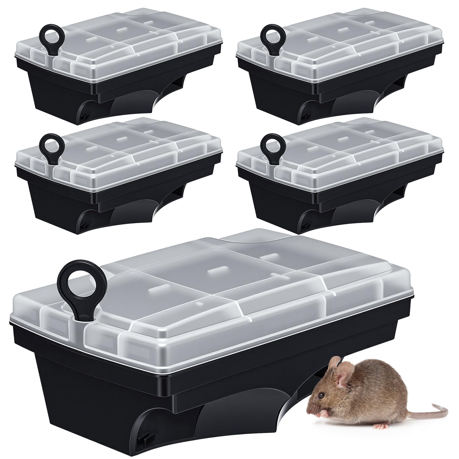 - 6 Pack Rat Bait Stations with Key Reusable Mouse Stations Mice Blocks Heavy Duty Boxes for Outdoor Rodents Mice Blocks, Bait Not Included (Transparent Lid,Black)