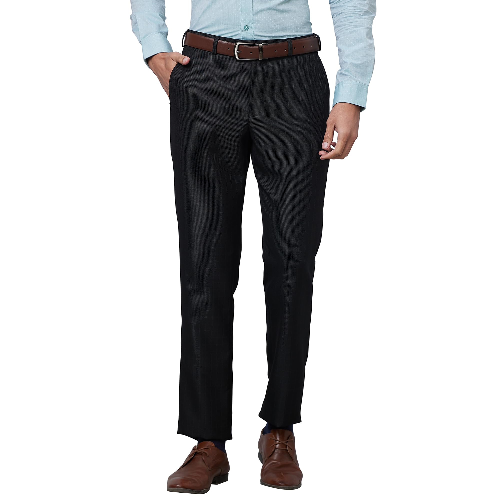 Men Smart Fit Structure Pattern Poly Viscose Blend Pleatless Formal Trouser