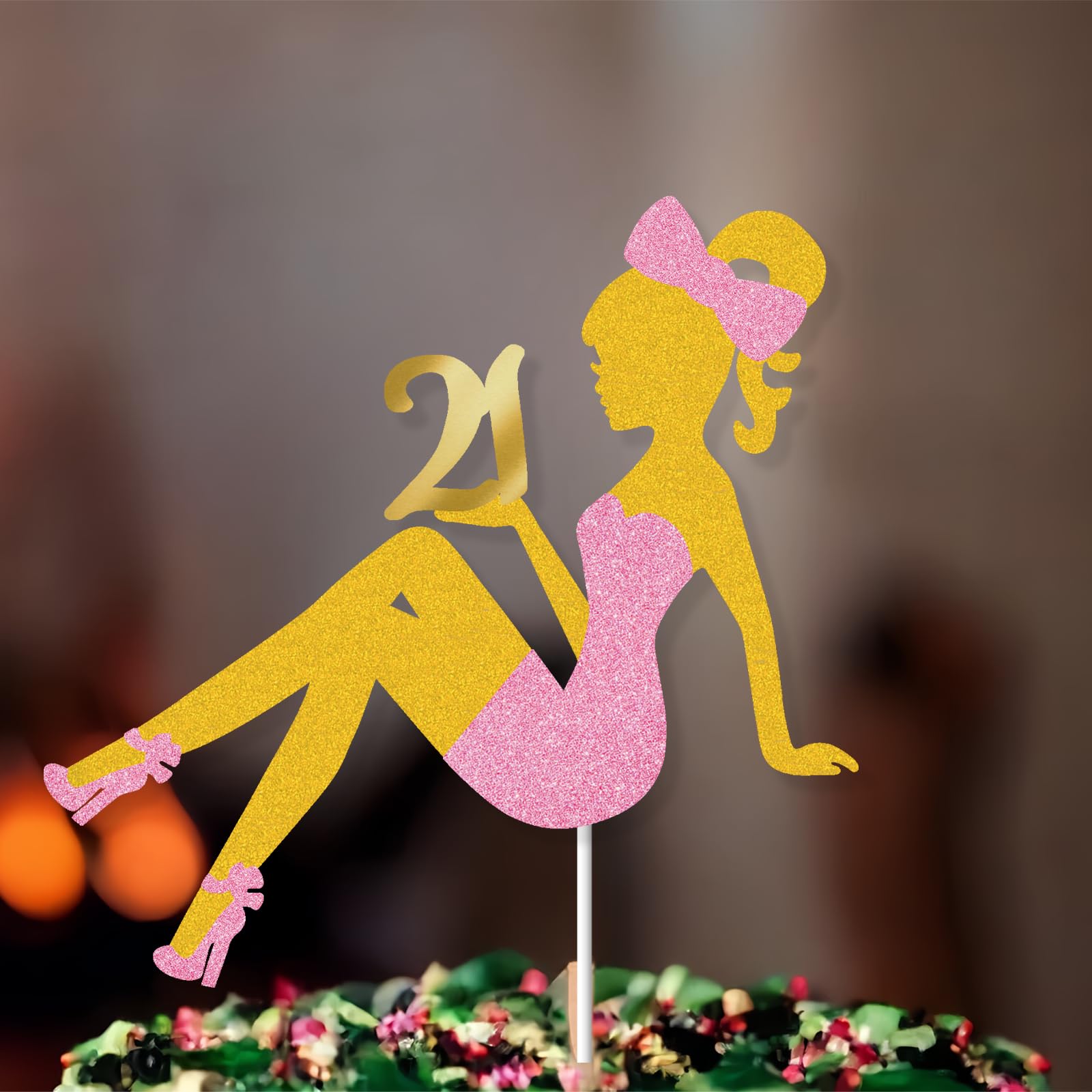 21st Birthday Decorations Pink Girl Cake Topper For Her Happy 21st Bday Party, Finally Legal 21, 21 Forever Favors