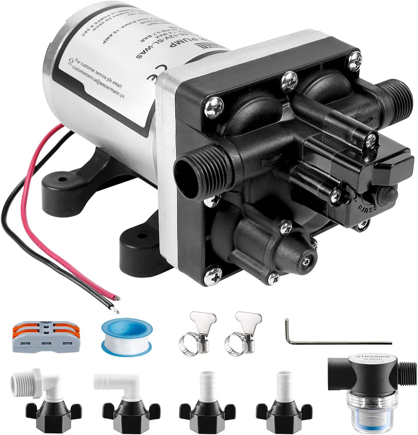 WASSERMANN RV Water Pump 12V DC 4008-101-A65/E65 Replacement, 3.0 GPM 55PSI, Quiet Water Pump for Camper RV Shower Garden Industrial Yacht Sprayer Food Truck Travel Trailer Water Pumps with Acessories
