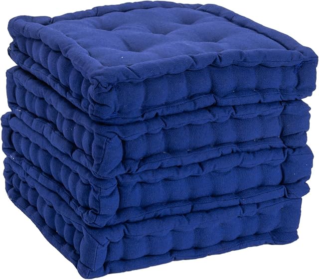 Nicola Spring Dining Chair Cushion Seat Pad Square Padded French Mattress - Blue - Pack of 4