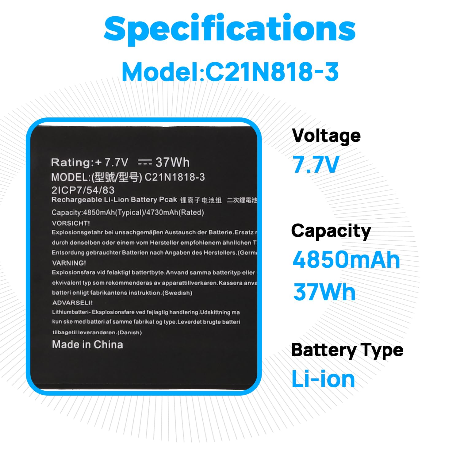 B21N1818-3 C21N1818 Batteria Compatibile con Asus VivoBook A509 D509 F509 M509 X509 A409 D409 F409 X409 F509M F509MA X509MA X509DA X509BA X509F X509FA X509FB X509FJ Serie, B21N1818
