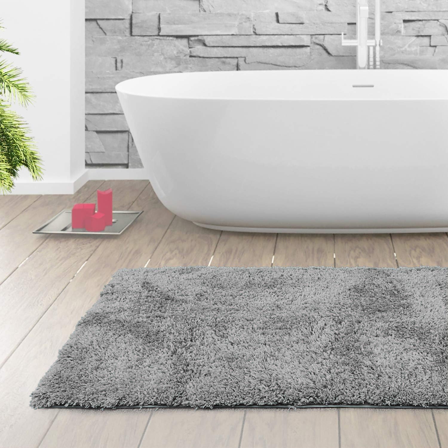 Clara Clark Bathroom Rugs, Ultra Soft Shaggy Bath Rugs - Bath Mats for Bathroom, Machine Wash, Non Slip Backing Rubber, 32 x 48 Inches, Silver Bathroom Rug Set - Image 2