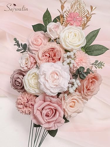 Miniatura 3 de Serwalin Flores artificiales, decoración de boda rosa, flores rosas, decoración de tartas, flores falsas, flores de seda, ramos de novia, centros de