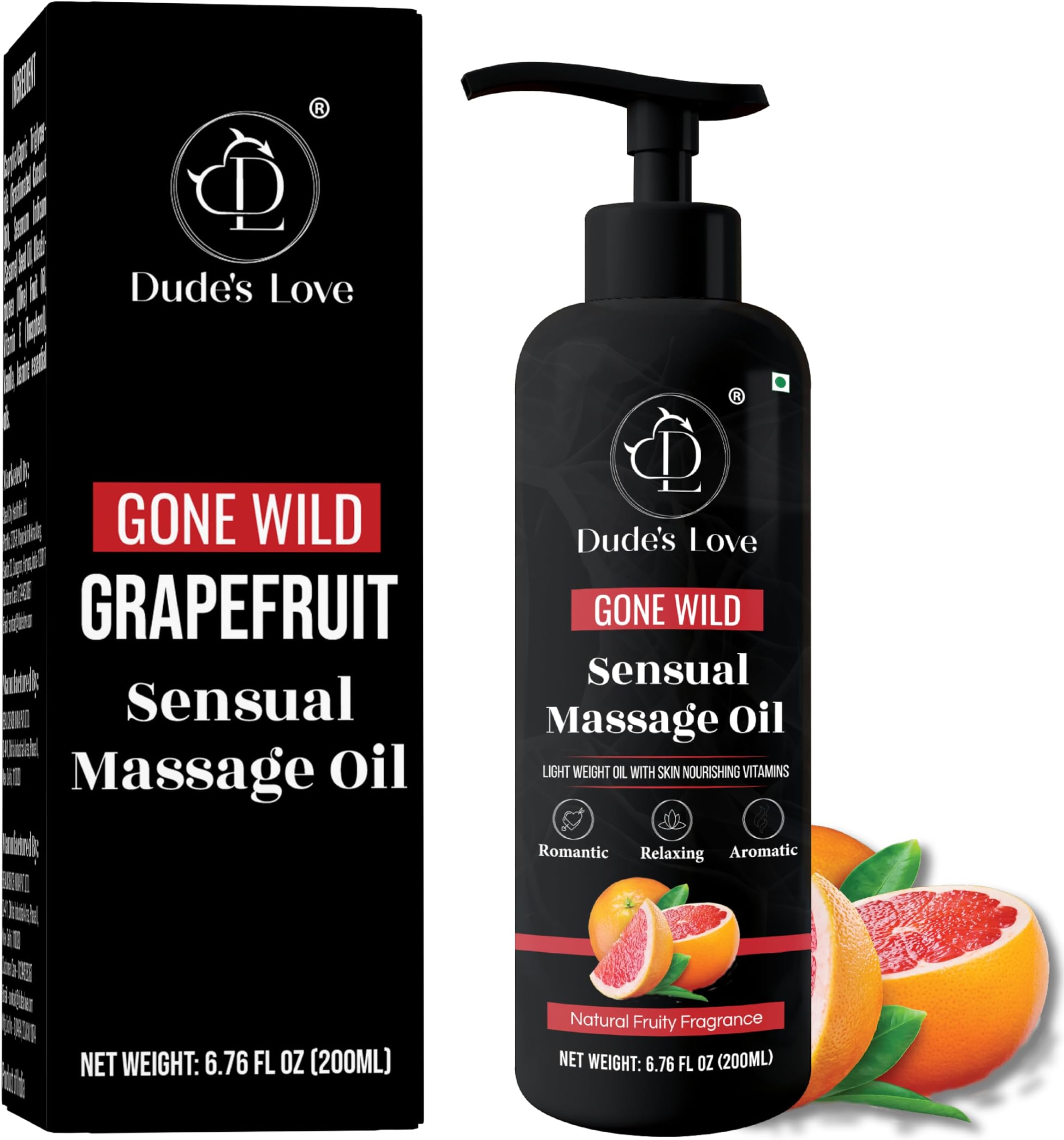 Dude's Love Gone Wild - Organic - Edible Fruity Sensual Massage Oil With Natural Grapefruit & Lime | Nourish & Moisturise Skin - 200ml