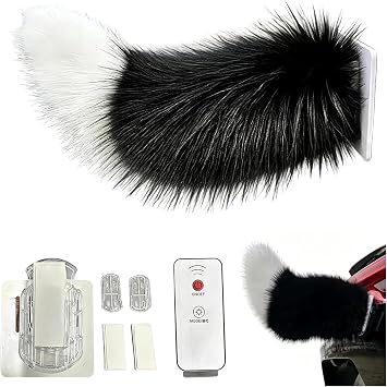 Wagging Cat Tail for Car, Remote Control Electric Car Tail, Adorable Cat Tail for Car, USB Rechargeable Motion Plush Accessory, Universal Fit for Auto Trunk Bumper Decoration Black