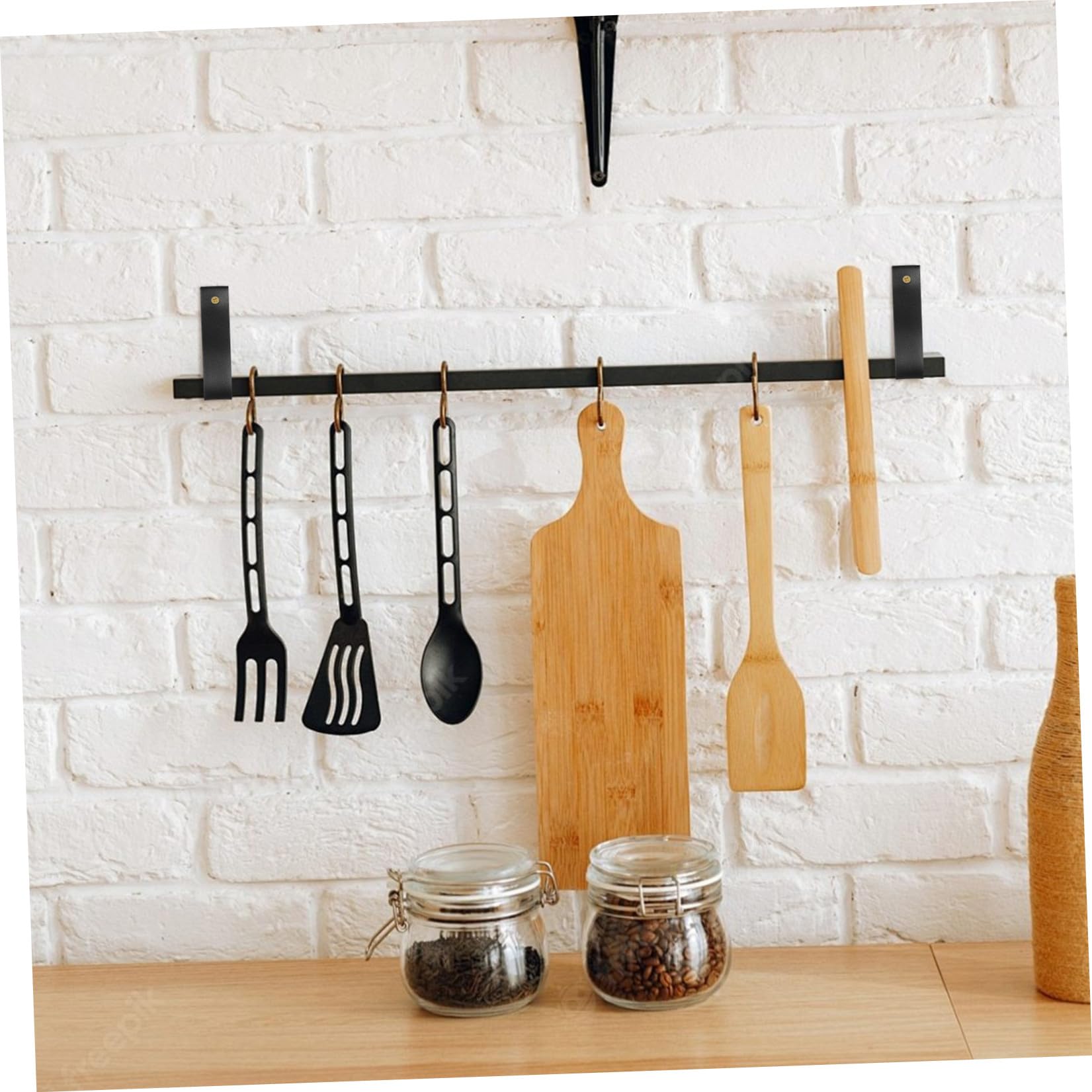 Crochet Mural en PU pour Tringle à Rideaux, 4 pièces, Support Mural Multi-Fonctionnel, Simple et délicat, pour Salle de Bain, Cuisine et Chambre, Noir, 4.72 x 0.98 x 0.79 po