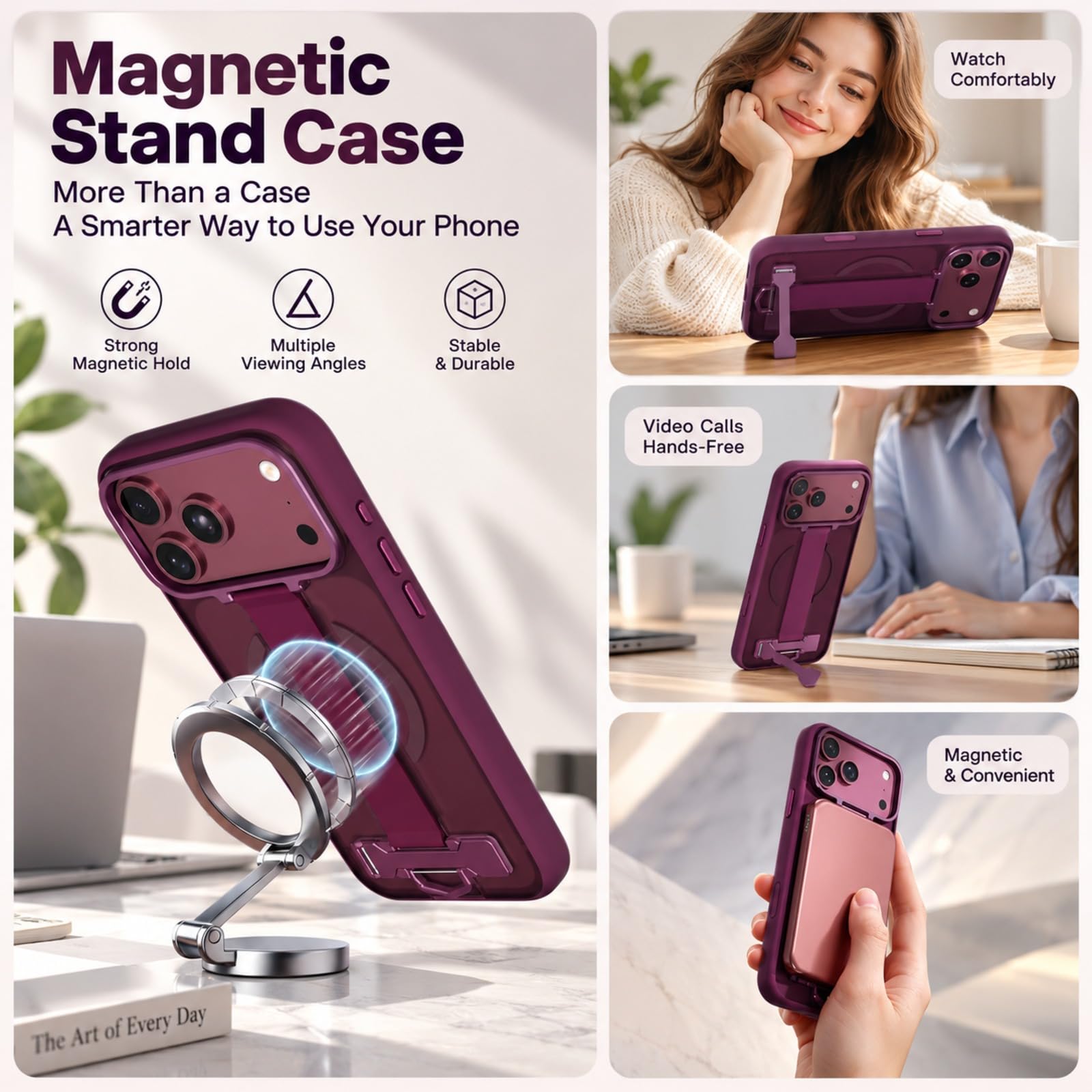 Coque pour iPhone 18 Pro Max, Sangle Arrière, Béquille - Blanc