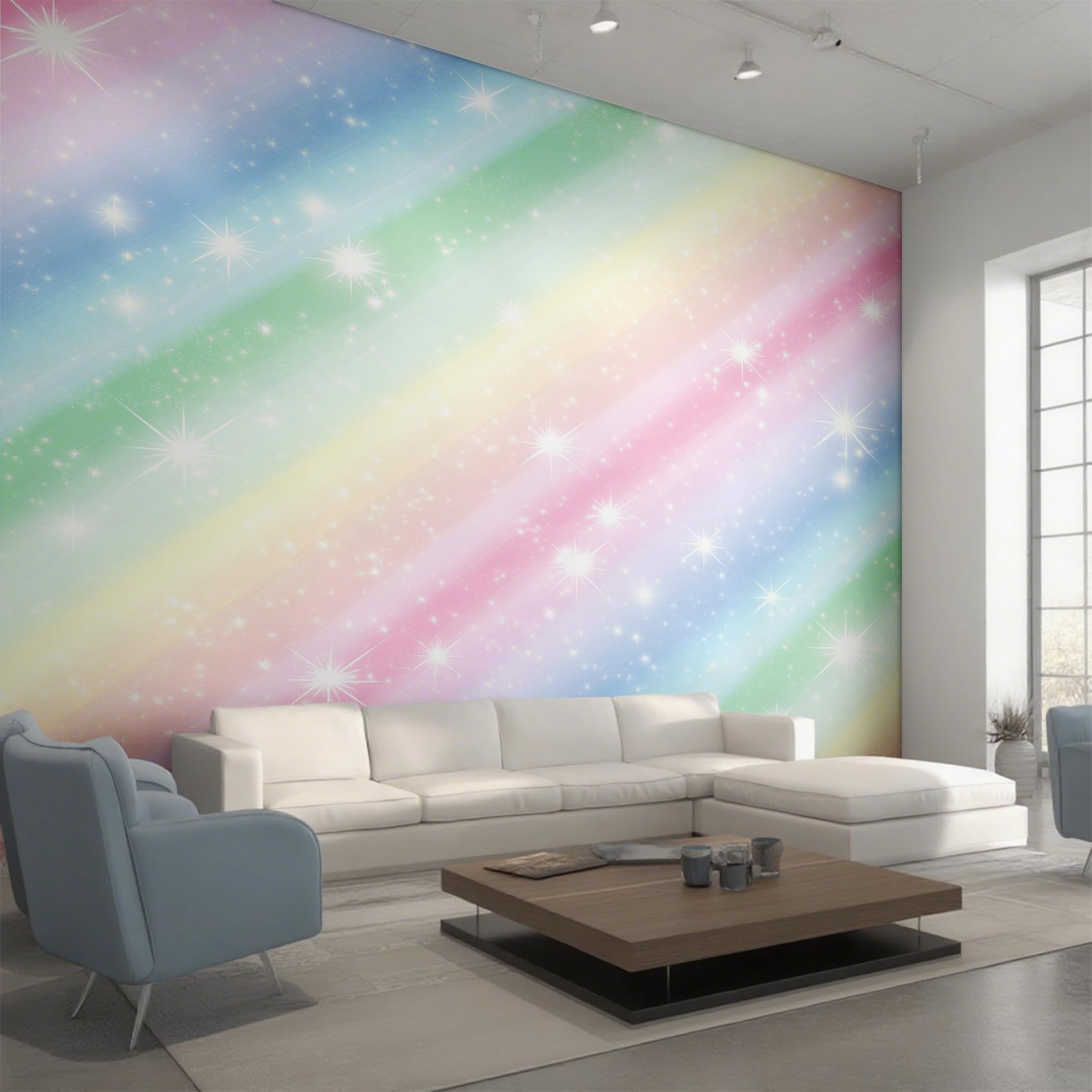 Papier Peint Panoramique Étoiles Scintillantes pour Créer un Cocon Féerique dans le Salon