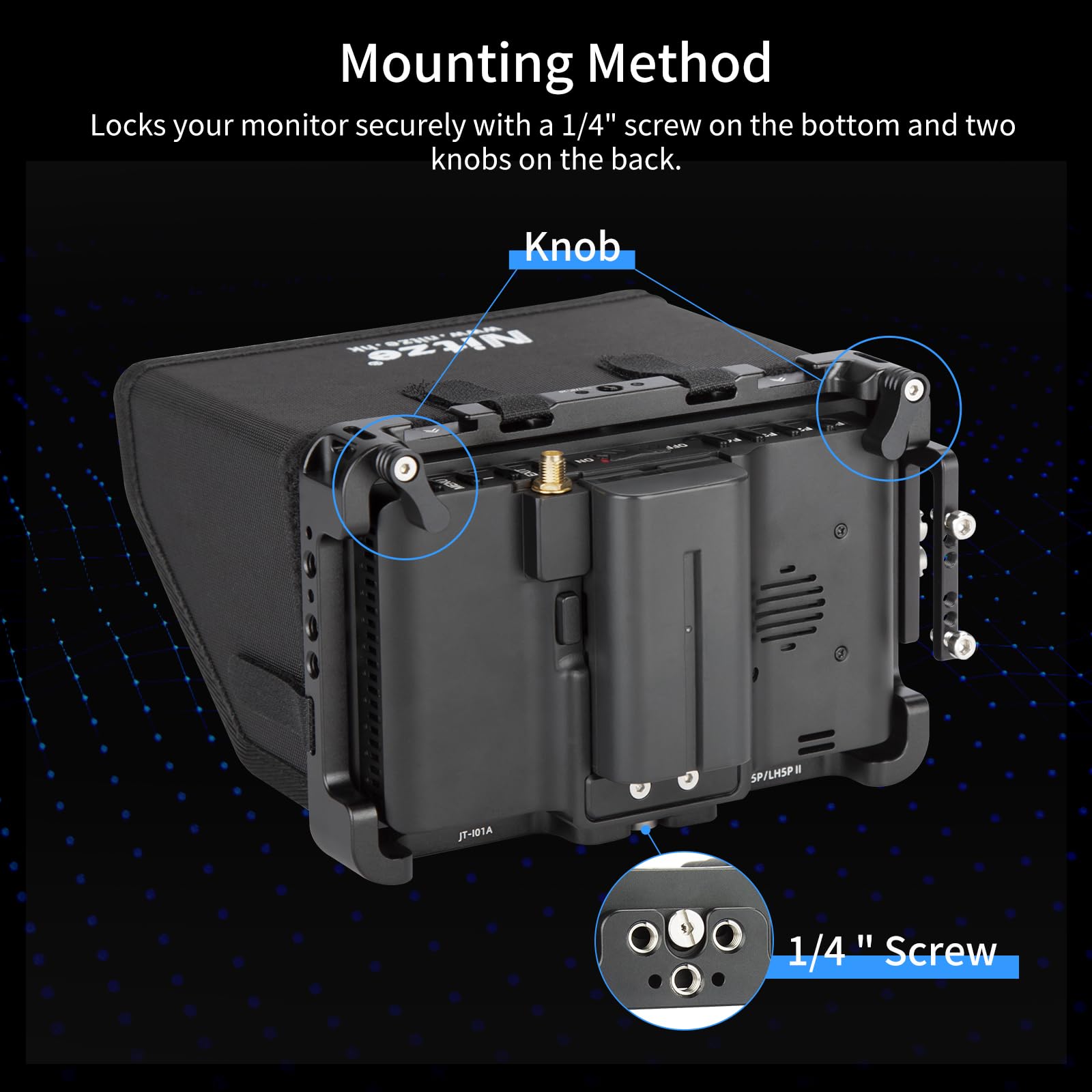 Nitze Cage pour Moniteur PortKeys LH5P / LH5P II 5,5" avec Pare-Soleil et Serre-câble HDMI - JT-I01B