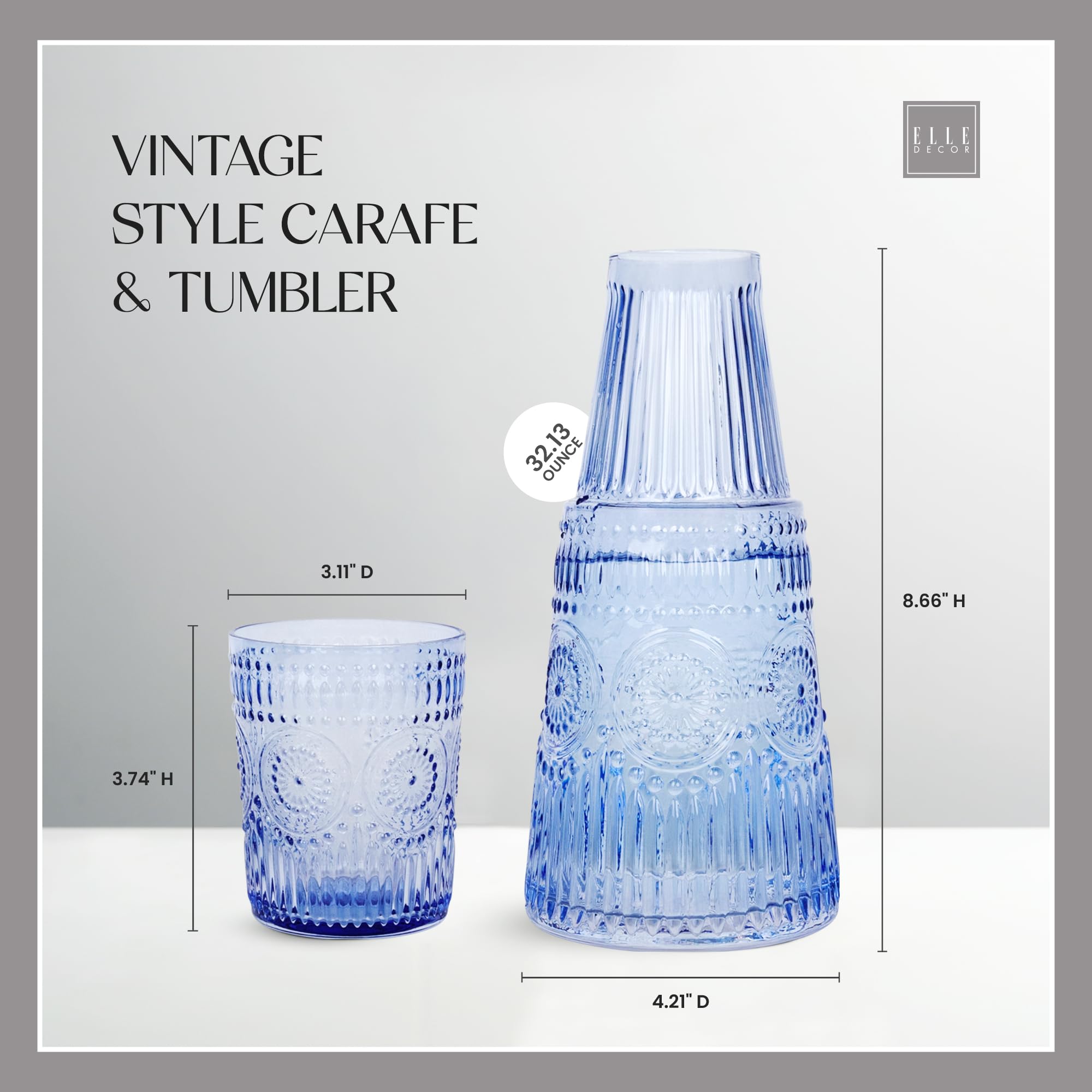 Aazon.co: Elle Décor Vintage Bedside Water Carafe With Tubler - View #7