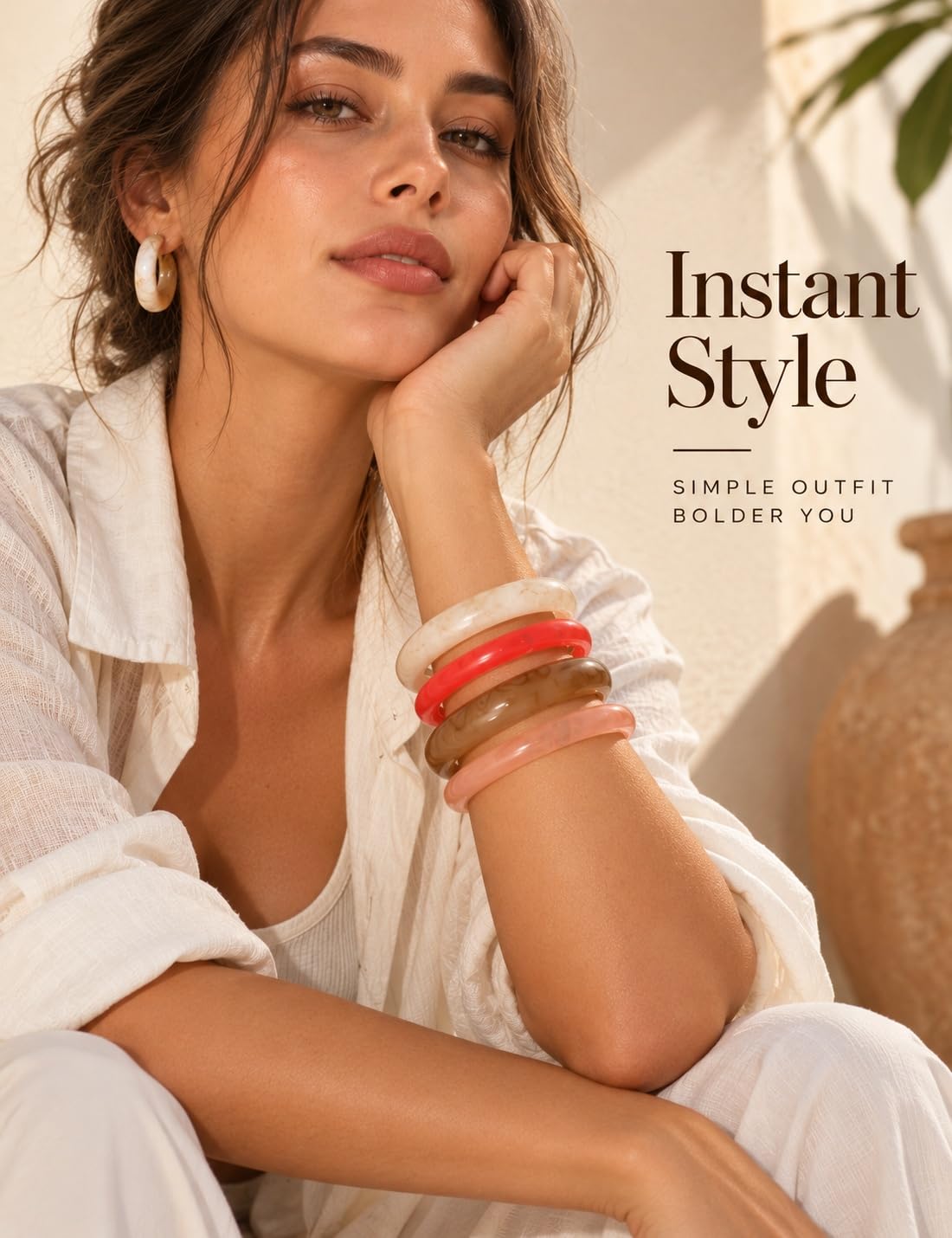 ÌF ME Acrylic Bangles Bohemian Bracelets for Women, Maillard Vintage Acrylic Resin Chunky Bangles Bracelets Fashions Thick Statement bangle Set view 4