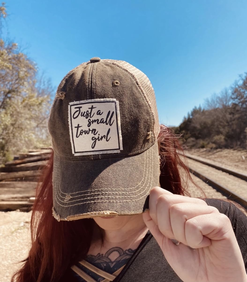Gorras de camionero desgastadas con texto divertido, Beísbol, talla única , Pequeña ciudad chica (negro) 3
