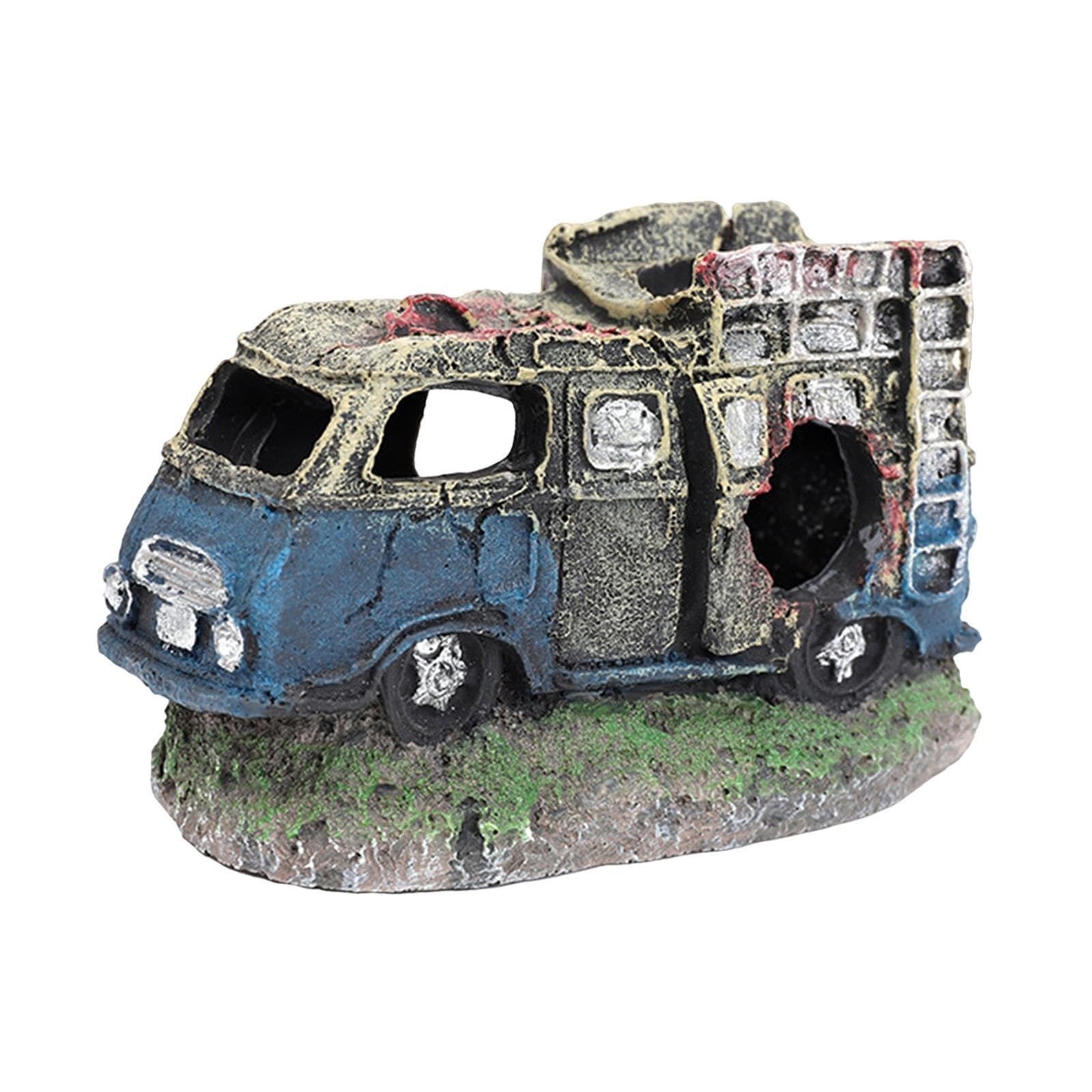 AYWTIUN aquarium ornaments Resin Car Wreck Aquarium Decoration Shelter Fish Hideout for Aquatic Pets to Breed Prawn Spawning Rest Play