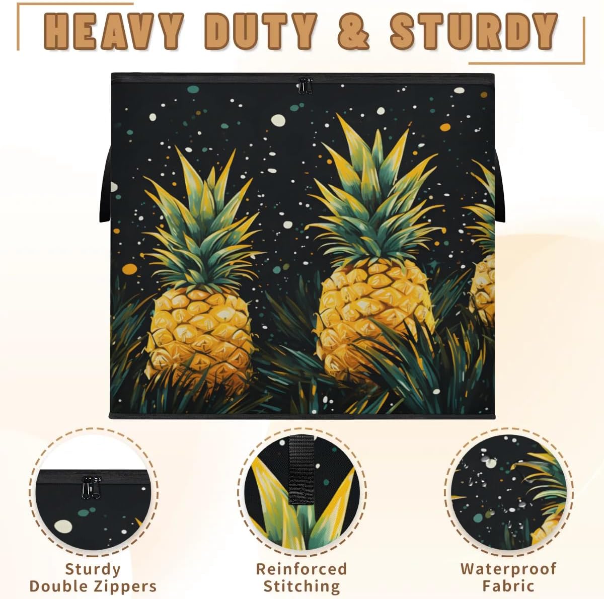 Honeybaby 214L Extra Large Comforter Storage Bag Summer Pineapple Fruit Storage Totes with Lids Waterproof Closet Organizer Folding Blanket Storage Bags for Clothes Bedding Pillows