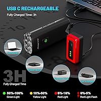 Vista 5 de Juego de luces de bicicleta superbrillantes, 18000LM USB recargable para bicicleta delantera y trasera trasera, compatible con Garmin/GoPro, luz