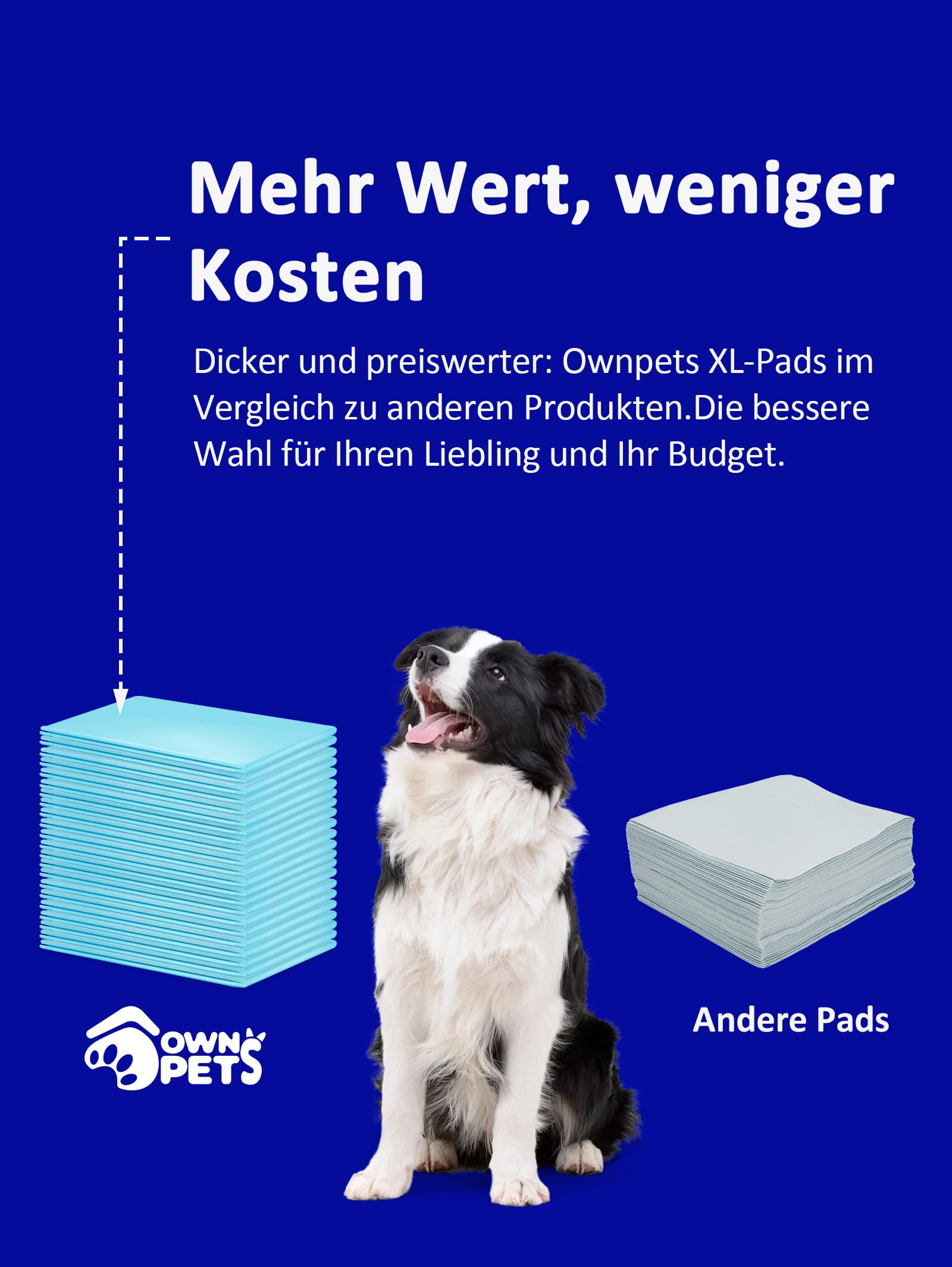 Ownpets 80x90cm große Trainingsunterlagen Hund, 40 stücke saugfähige Hunde Toilettenmatte, Pee Pads, Pipi Matten für Hunde, Inkontinenzunterlage Einweg, schnell trocknender Oberfläche, für große Hunde