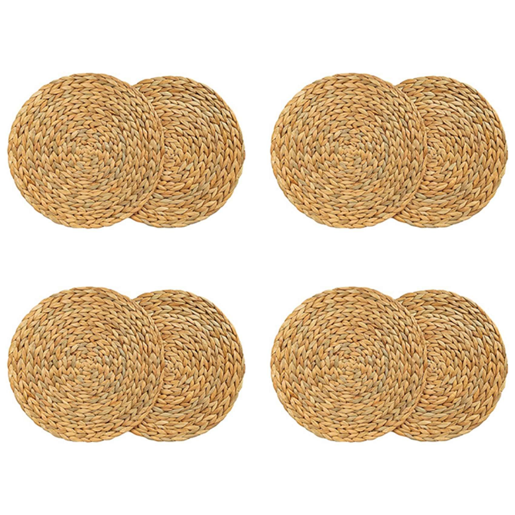 Hndhbfgrt 8 Pack Round Water Hyacinth Placemat,Quality Woven Wicker Table Place Mats,38cm