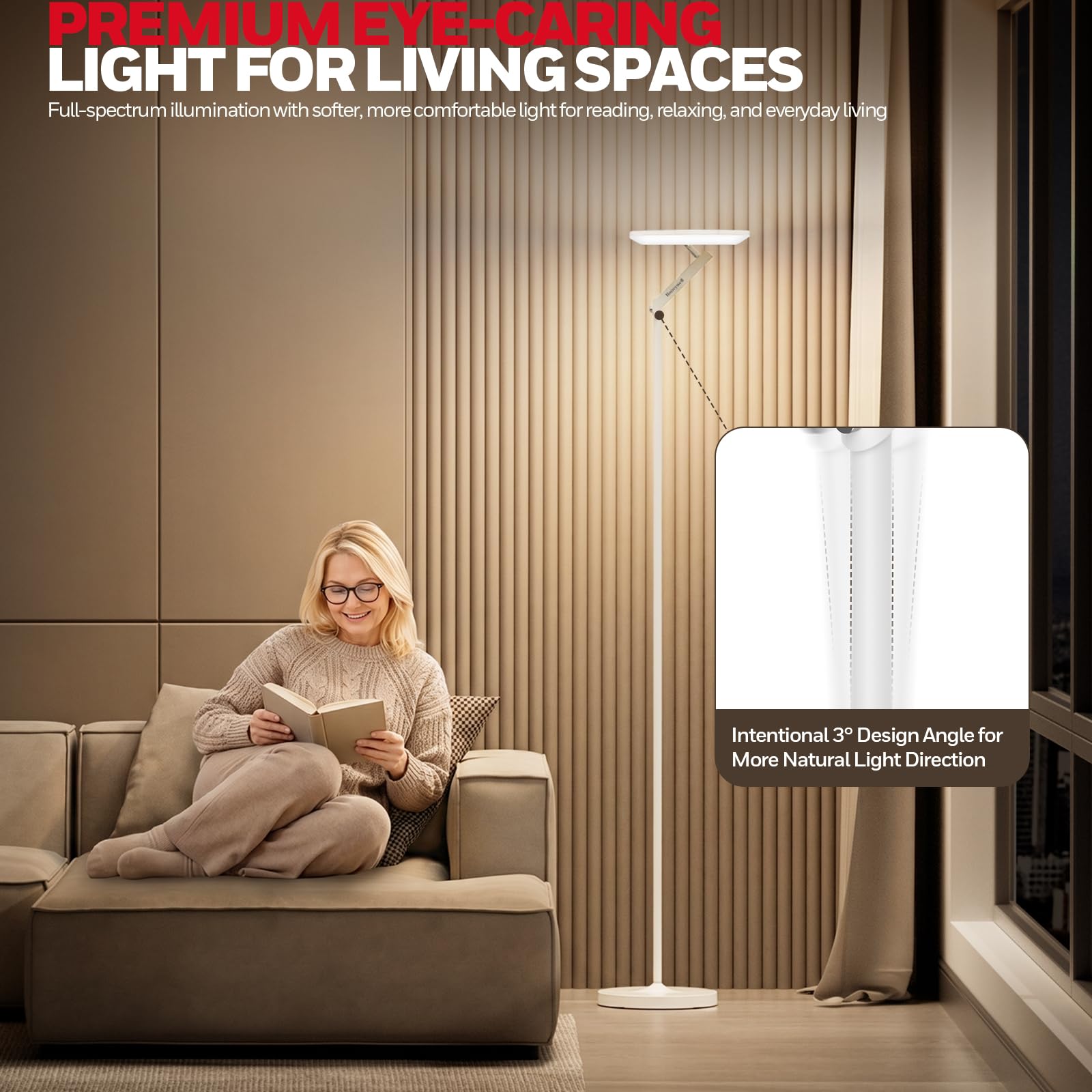 Honeywell Lampada da terra a LED - F2 Sunturalux™ Torchiere con telecomando, 40W/3000LM Max, 2700K-5700K, 7 livelli dimmerabile, 6 modalità RGB per soggiorno, camera