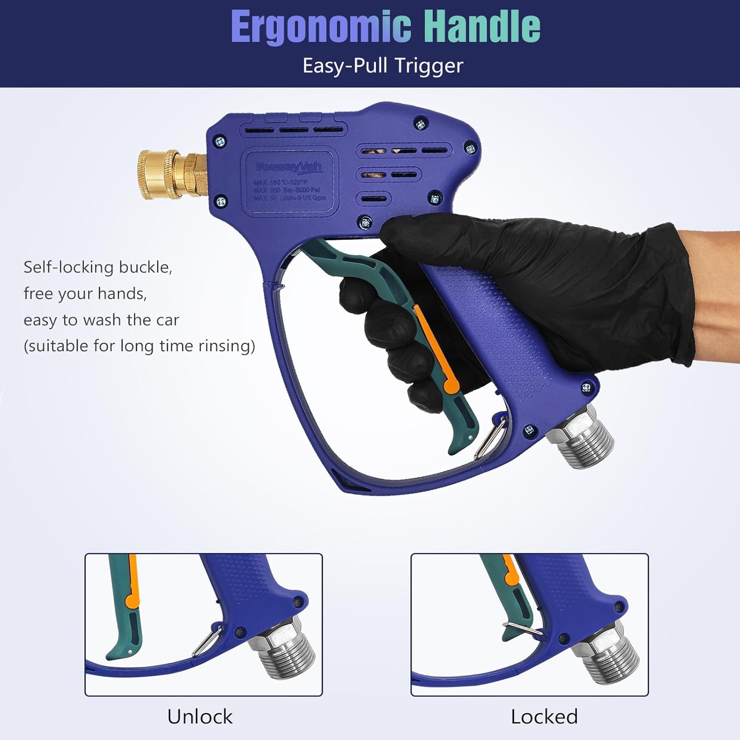 YeewayVeh Pressure Washer Gun and Foam Cannon Kit, 5000PSI Short Power Washer Gun with M22-14 Connector, 1/4 Inch Quick Foam Cannon Soap Sprayer with 2 Nozzles for Car Wash, Blue