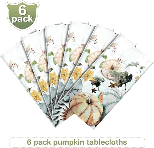 Miniatura 10 de Mantel de plástico con diseño de calabaza, hojas de cosecha de otoño, suministros de fiesta de Acción de Gracias, 54 x 108 pulgadas (paquete de 3)