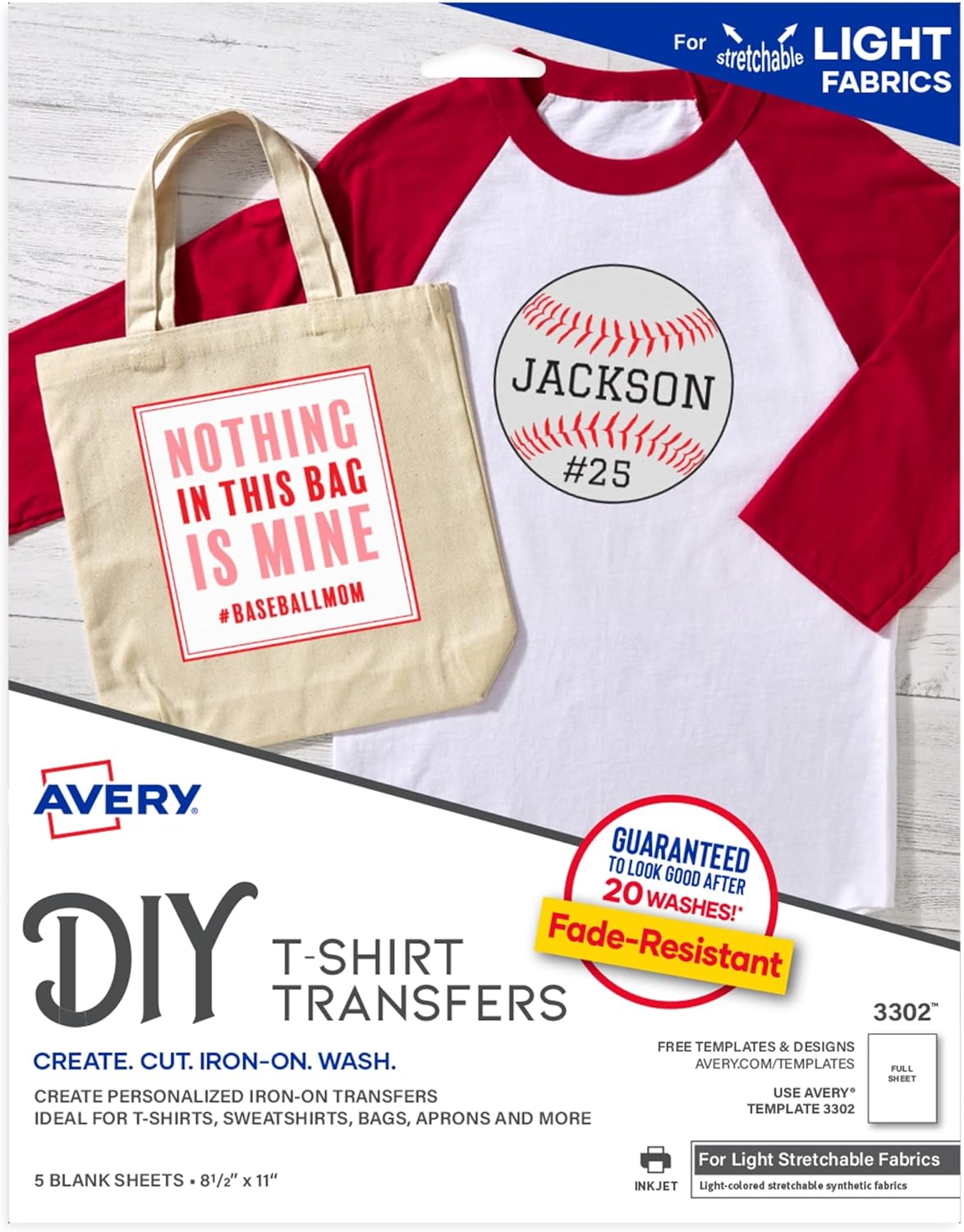 Amazon.com: Avery Printable Stretchable Heat Transfer Paper for Light ...
