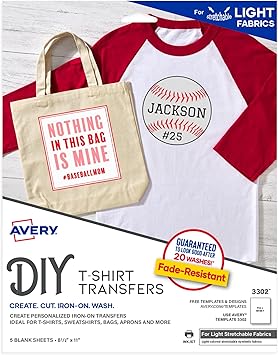 Amazon.com: Avery Printable Stretchable Heat Transfer Paper for Light ...
