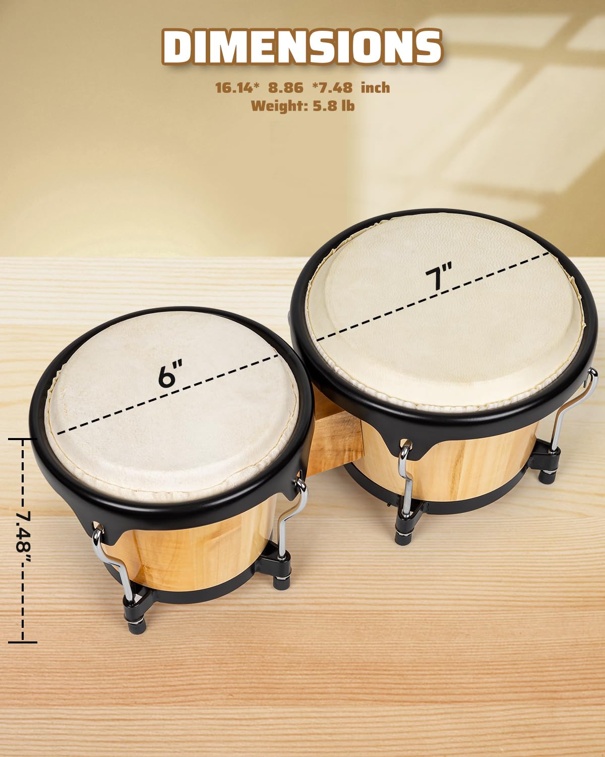 Bongo Drum 6and 7 For Adults Beginners, Bongos Drums Set