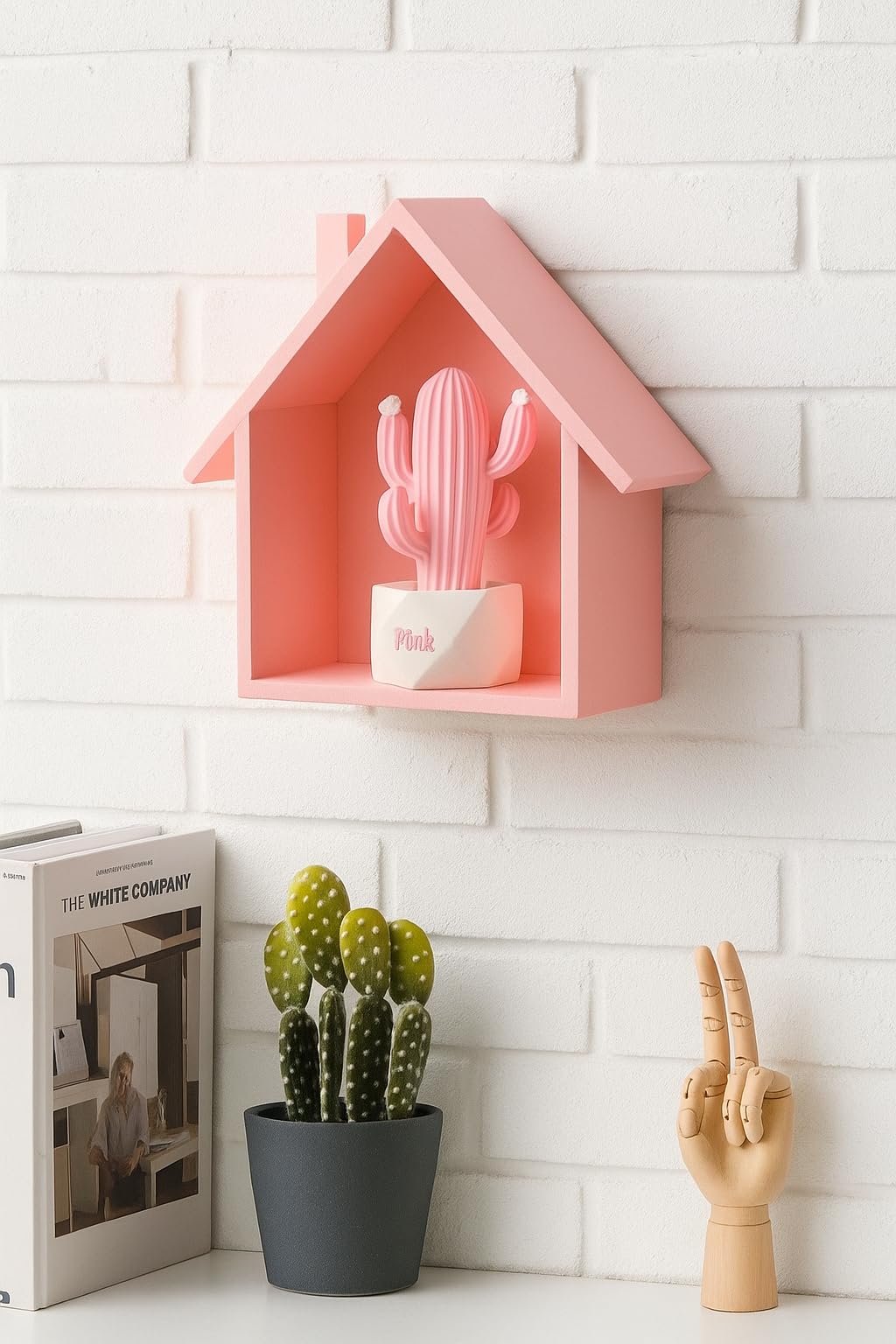 Handicrafts Stylicon 1 Hut Shape Wall Shelf | Pink Wooden Decorative Wall Mounted Rack for Kids Room, Bedroom, Nursery & Home Decor (Single Piece)-picture-24