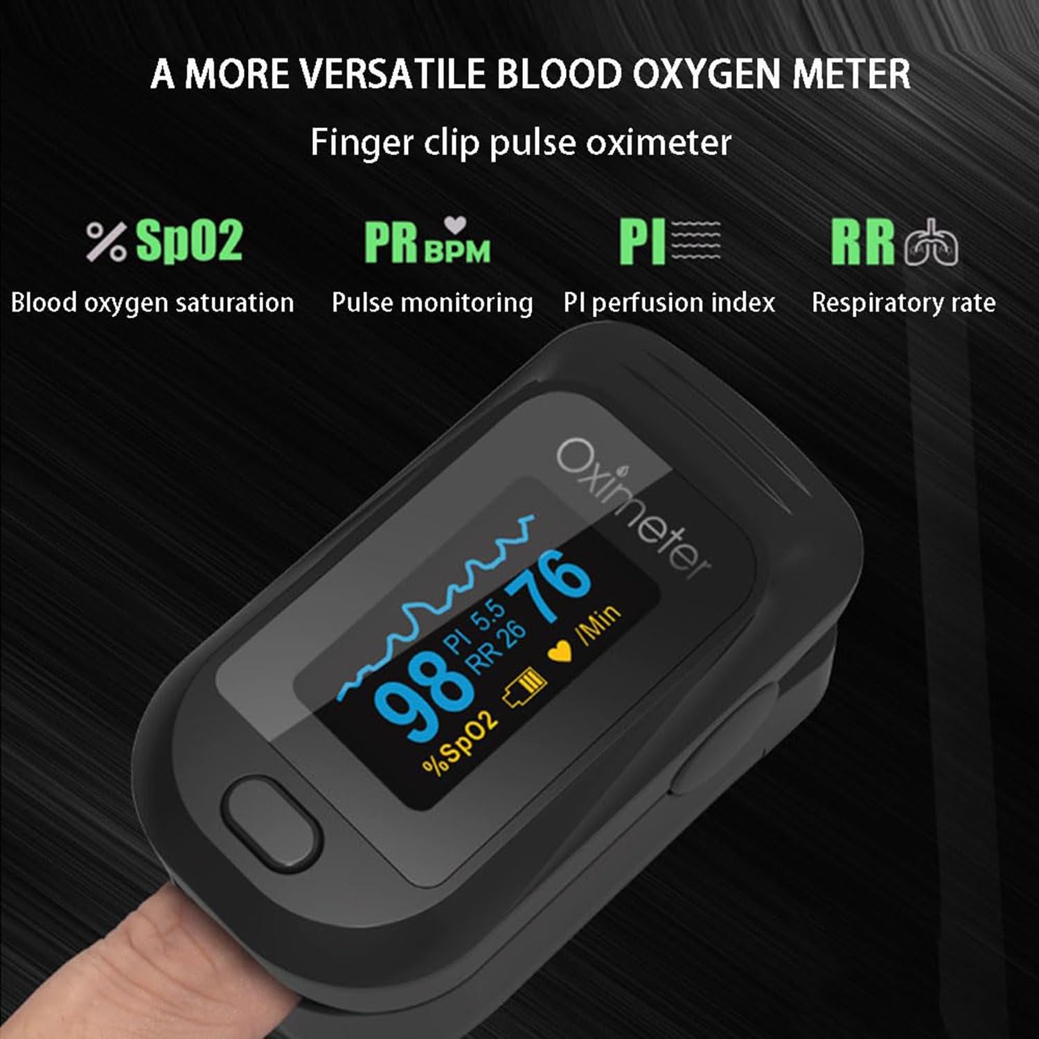Oxímetro De Pulso, Pulsioxímetro De Dedo Profesional, Monitor De Saturación De Oxígeno En Sangre(Spo2/PI/PR/RR) con Pantalla OLED Medición Precisa