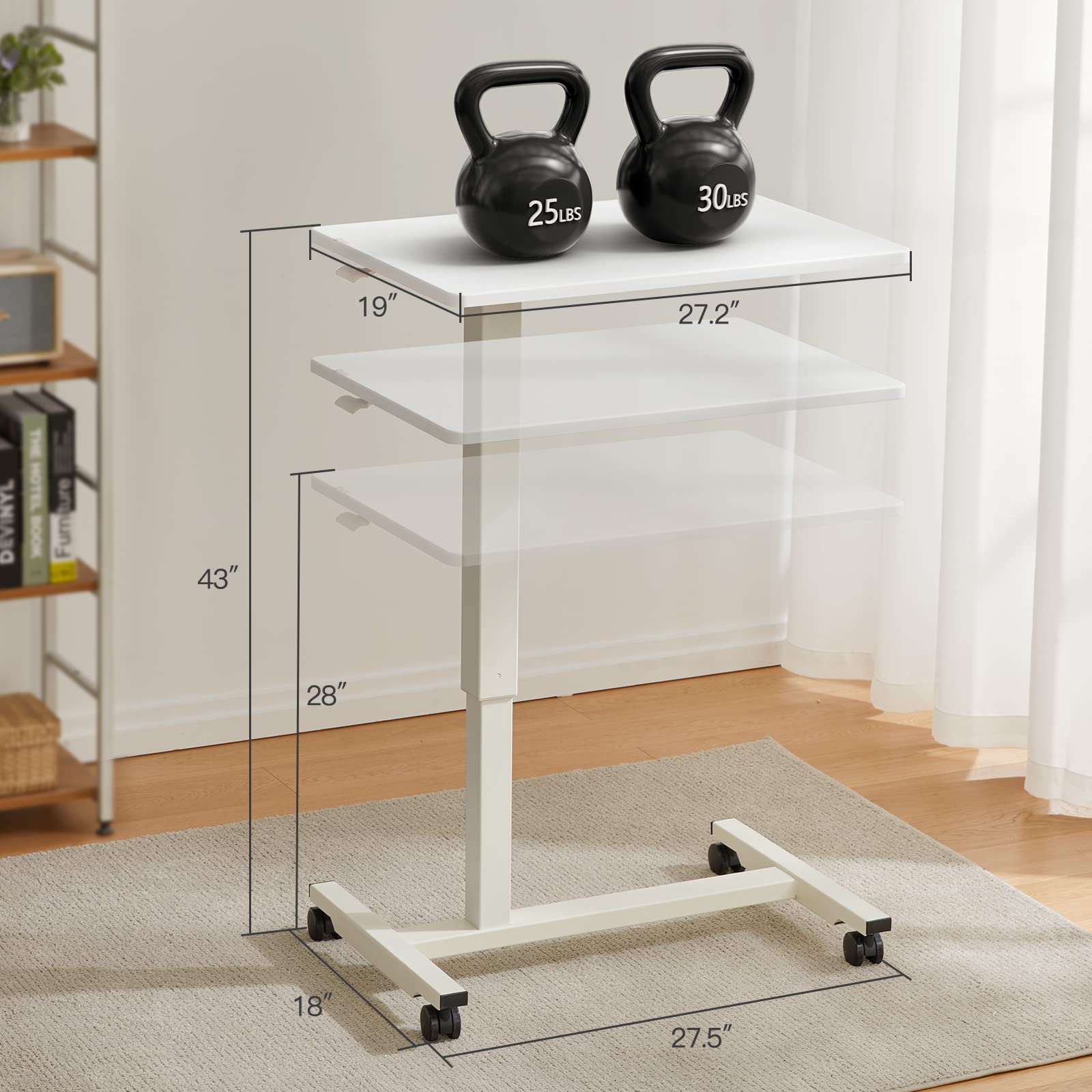 Buy HUANUO Mobile Standing Desk Adjustable Height, Mobile Laptop Desk 27 inch, Standing Rolling