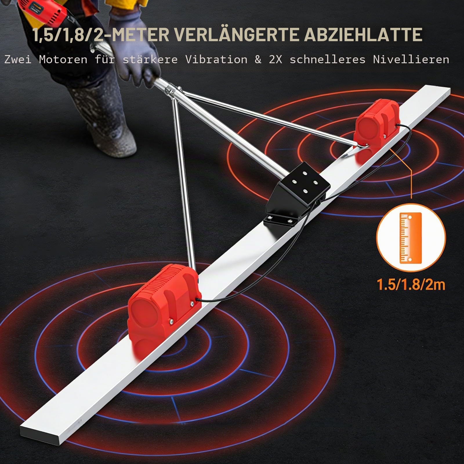Wie Beton Richtig Glätten, Akku Betonabziehpatsche Elektro Rüttelbohle 1.5m 1.8m 2m, Profi Vibrationsgerät mit Bürstenlosem Motor für Gartenwege und Hausbau(1.5M)