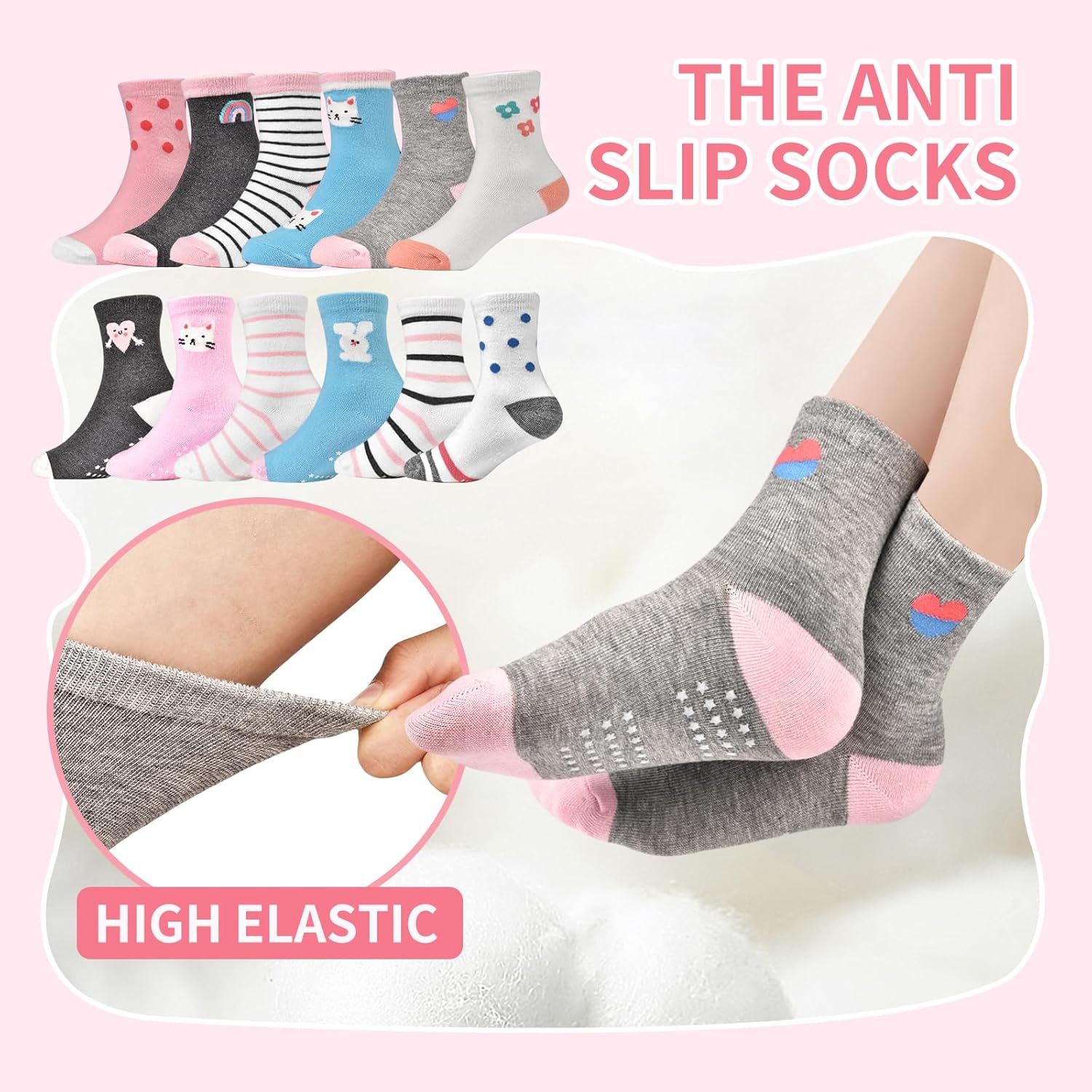 ELUTONG Toddler Grip Socks 12 Pack Non Slip Grips Crew Socks for 1-7 Years Infant Baby Boys Girls Kids - Image 5