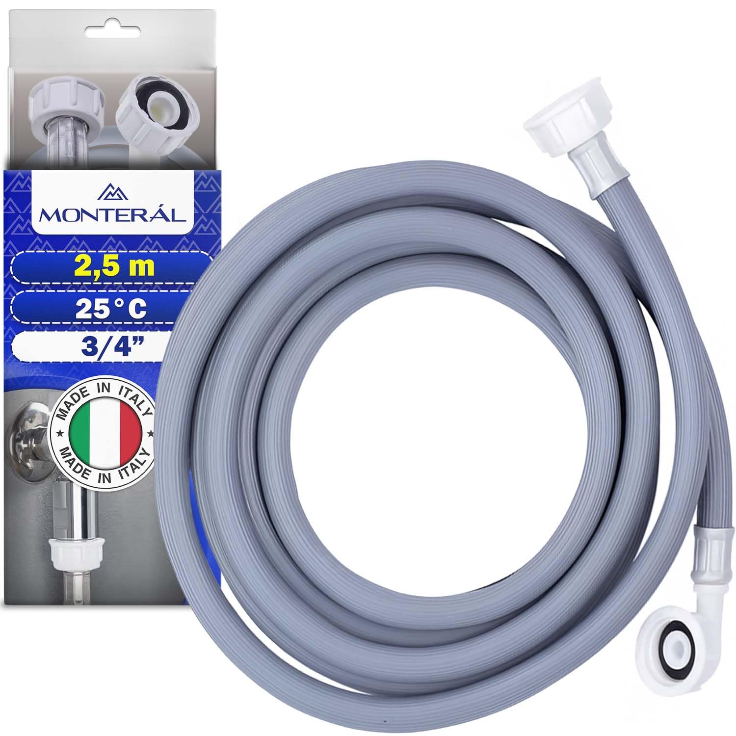 Manguera Lavadora y Lavavajillas 3 m para Entrada Agua para Temperaturas de hasta 25°C Presión de 20 a 60 Bar Conexión Recta y Ángulo Ø 3/4" - MADE IN ITALY - MONTERAL — view 14