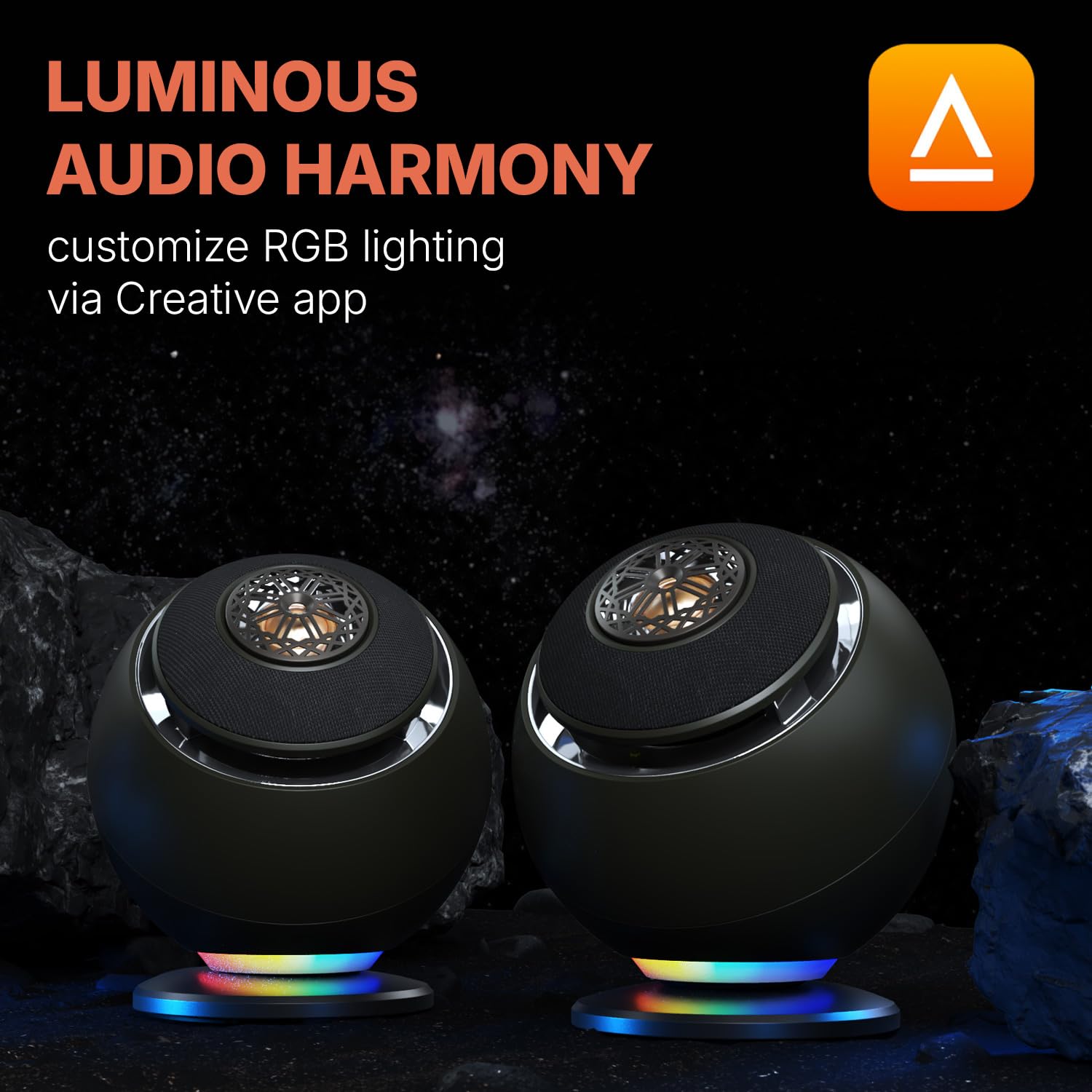 CREATIVE Pebble Nova Altoparlanti premium 2.0 USB-C per computer con Bluetooth 5.3 e illuminazione RGB personalizzabile, audio USB, uscita cuffie, per PC e Mac (Nero)