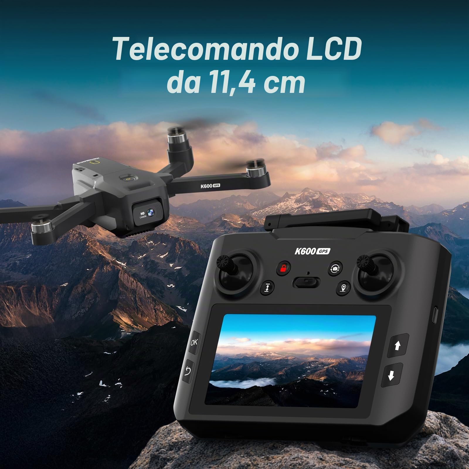 K600GPS Drone con Fotocamera 1080P, Schermo FPV 4,5", Ritorno Automatico a Casa, Seguimi, Motore Brushless, Quadricottero RC Pieghevole per Adulti, Bambini e Principianti, Autonomia di Volo 22 Minuti