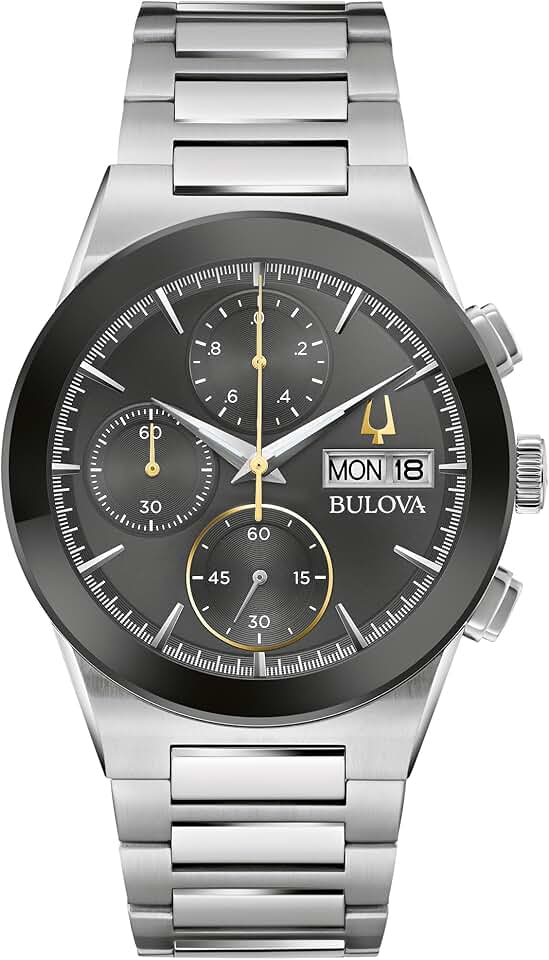 Bulova Men&#x27;s Modern Millenia Chronograph 6-Hand Quartz Stainless Steel Watch, Day/Date, Edge to Edge Crystal, 41mm