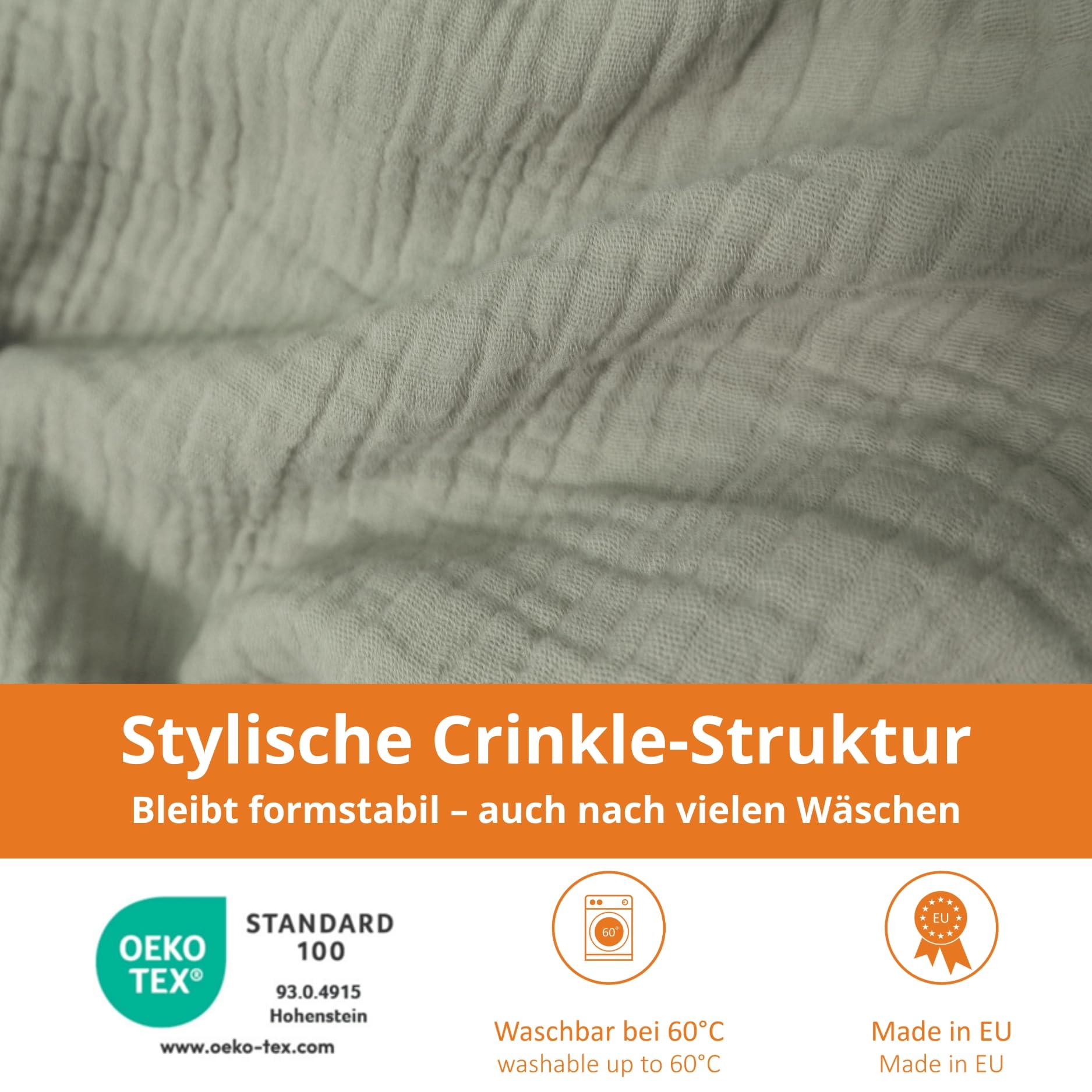 sleepling Musselin Bettwäsche, 155x220 cm + 80x80 cm, Olive Grün | Bettbezug + Kissenbezug, 100% Baumwolle, Extra weiche Sommerbettwäsche, Made in EU, OEKO-TEX, Waschbar bis 60 Grad