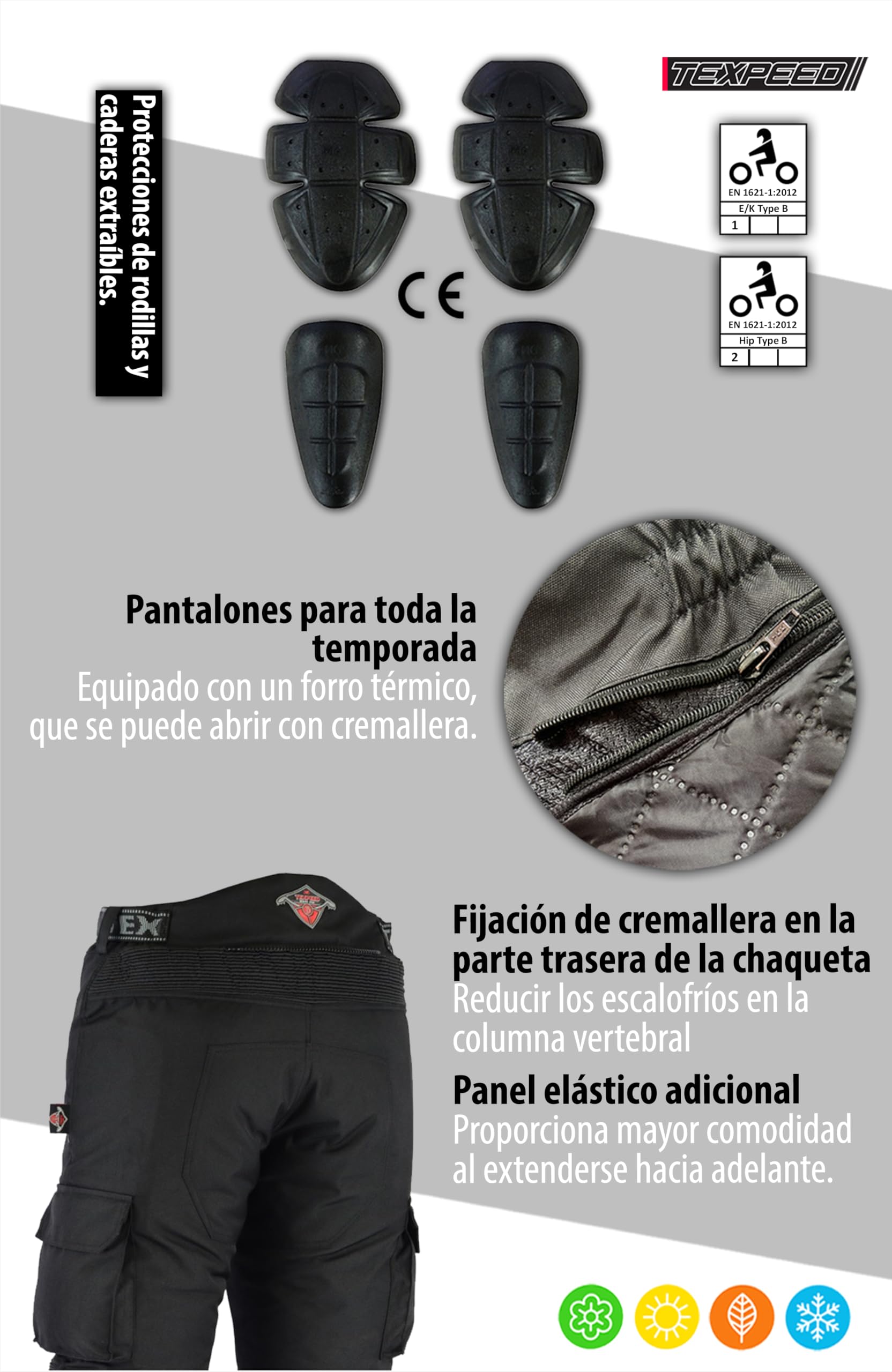 Texpeed Pantalones de Moto Hombre - Impermeable Pantalones de Motorista - con Armadura de protecciónes CE (EN 1621-1) - Negro