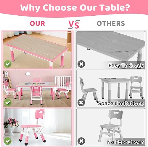 Miniatura 14 de Arlopu Juego de mesa y 4 sillas para niños, juego de mesa y sillas para niños pequeños, patas antideslizantes, escritorio de graffiti, mesa de Verde