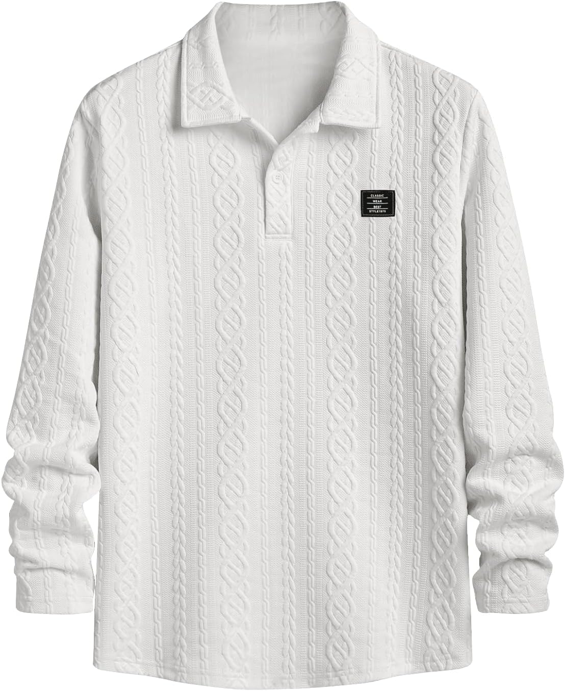 Men’s Polo Collar Half Button Long Sleeve Shirts & Sweatshirts – Cable Knit, Jacquard, Striped, Bear Graphic Tops - Image 6